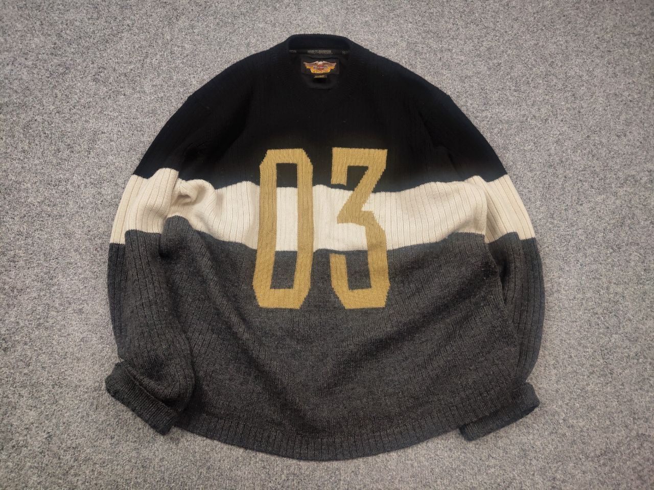 Harley Davidson Harley-Davidson Vintage Knit Sweater Striped V-Neck Japan Size US L / EU 52-54 / 3 - 3 Thumbnail