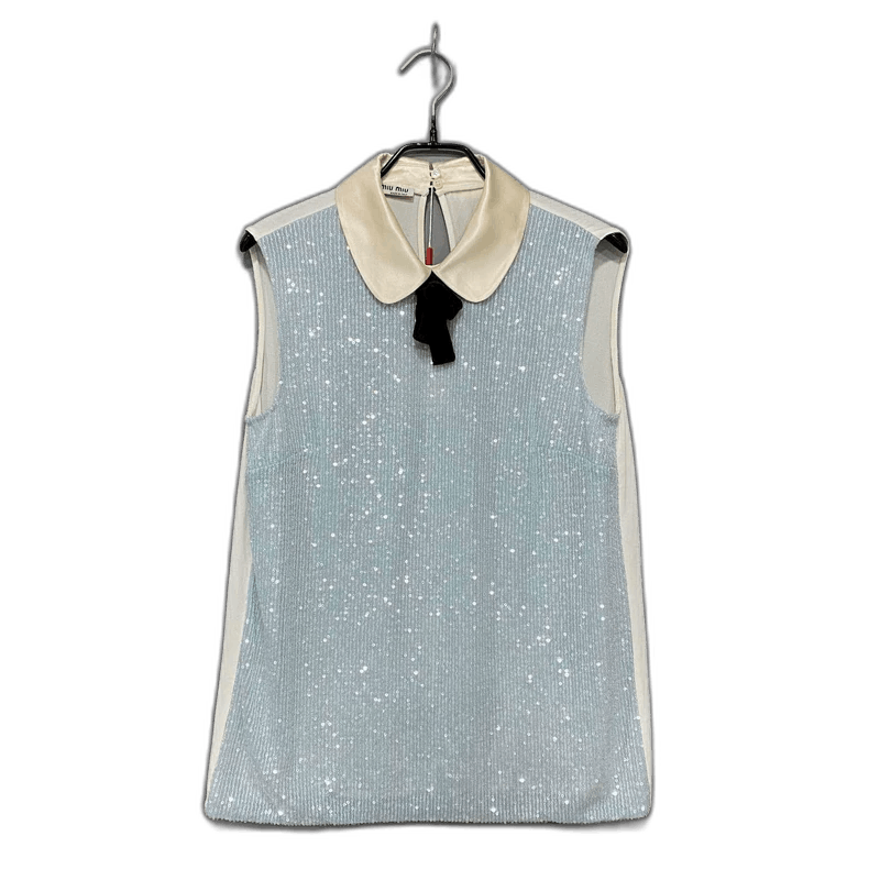 Miu Miu Blue and White Sequined Top by MIUMIU Size ONE SIZE - 1 Thumbnail