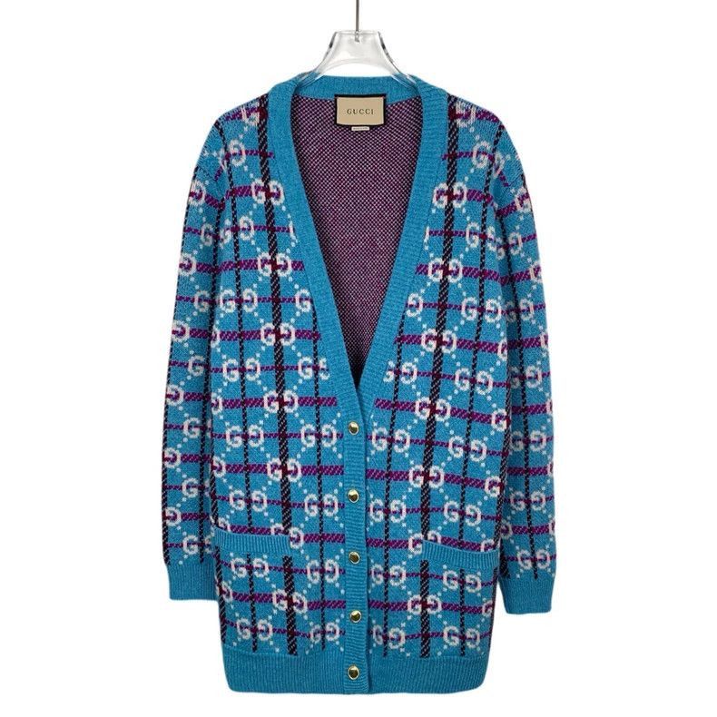 Gucci Blue Double G Knit Cardigan M-2506