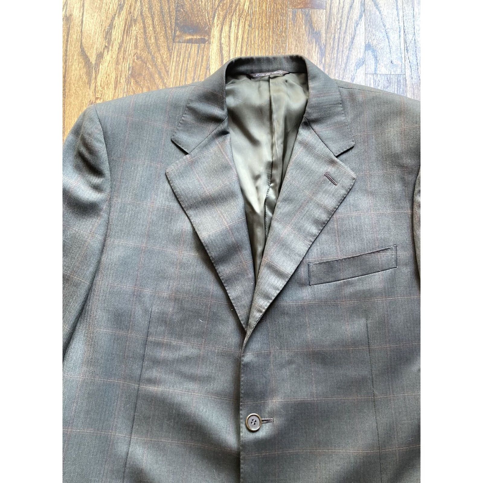 Canali Canali Mens Blazer Sport Coat 42R Dark Brown Wool Windowpane Made In Italy Jacket Size 42R - 4 Thumbnail