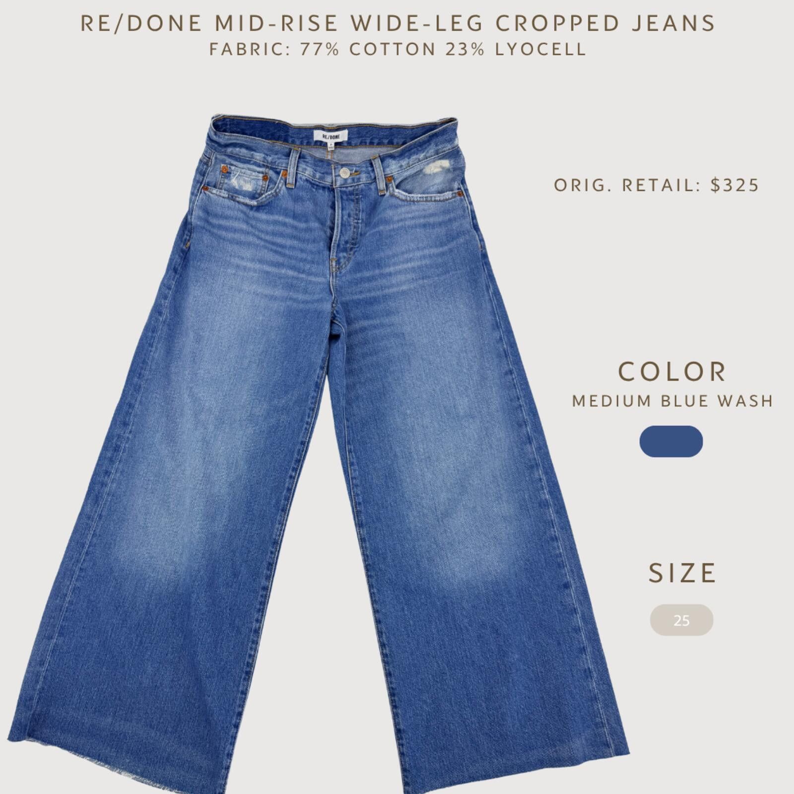 RE/DONE RE/DONE Mid Rise Wide Leg Cropped Jeans Blue 25 Size 25" / US 0 / IT 36 - 2 Thumbnail