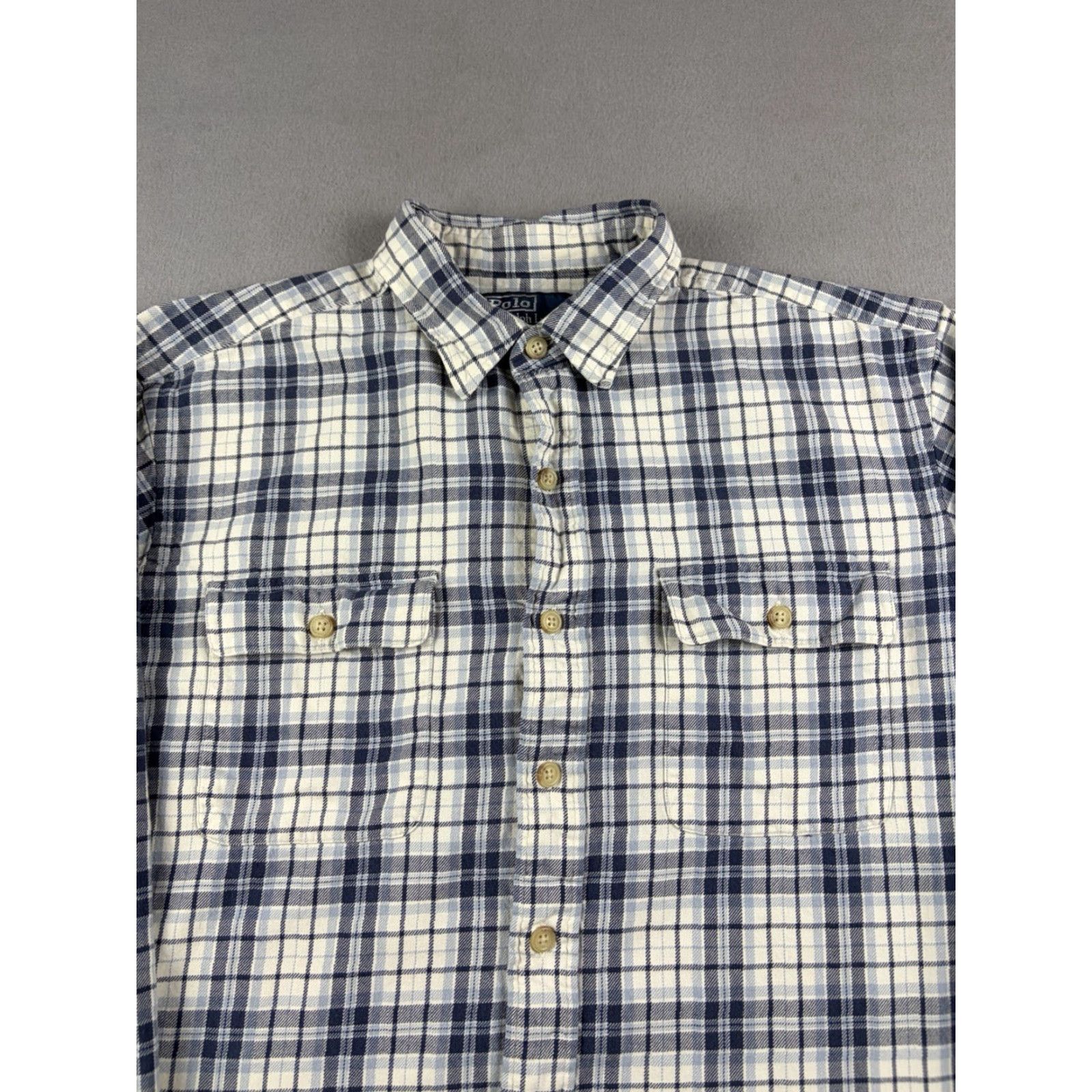 Polo Ralph Lauren VINTAGE Polo Ralph Lauren Shirt Men L Blue Plaid Flannel Button-Up Cotton Long Sleeve Size US L / EU 52-54 / 3 - 2 Thumbnail