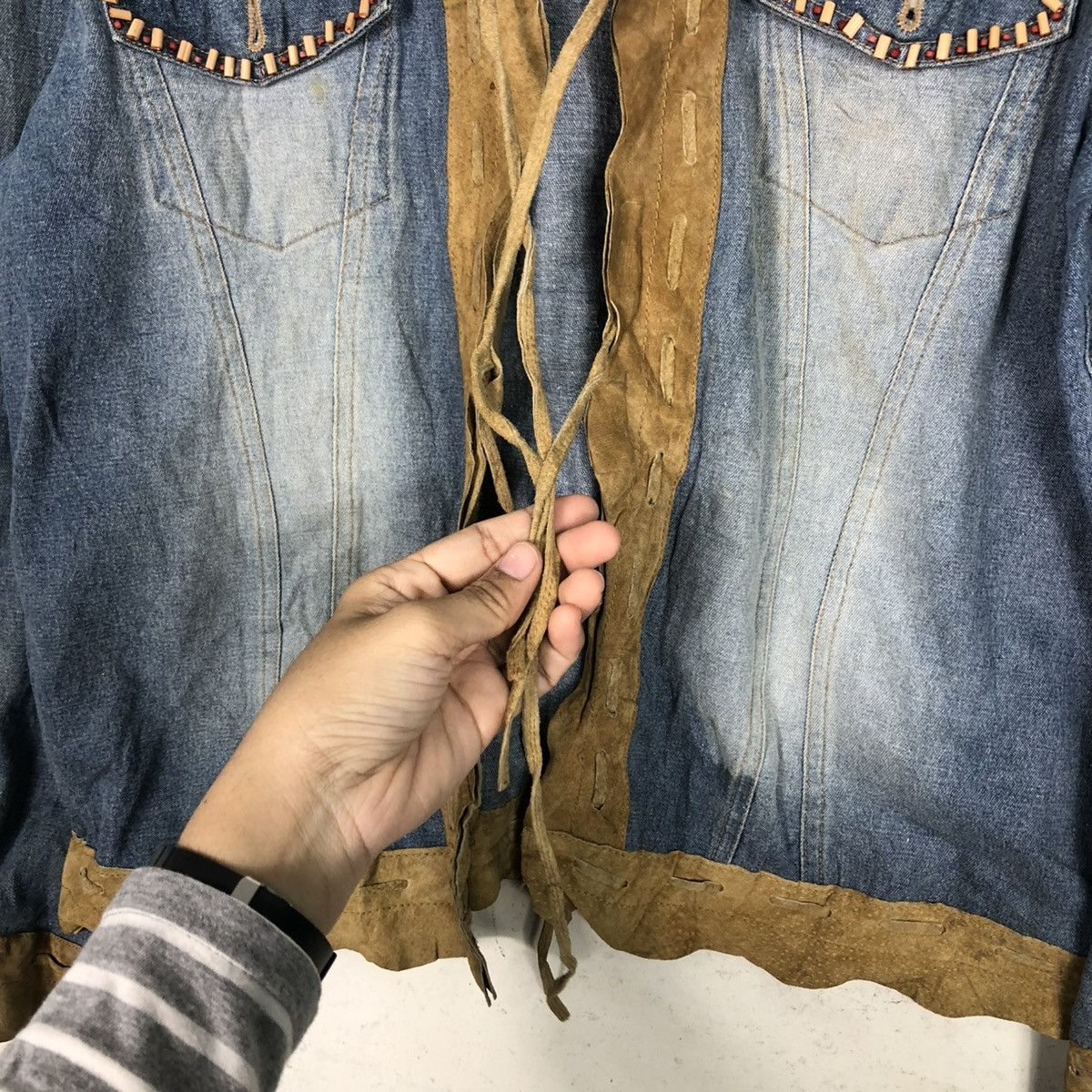 Japanese Brand 🔥VINTAGE DENIM BIKER JACKET LEATHER COLLAR CHICO’s KAPITAL Size US M / EU 48-50 / 2 - 18 Thumbnail