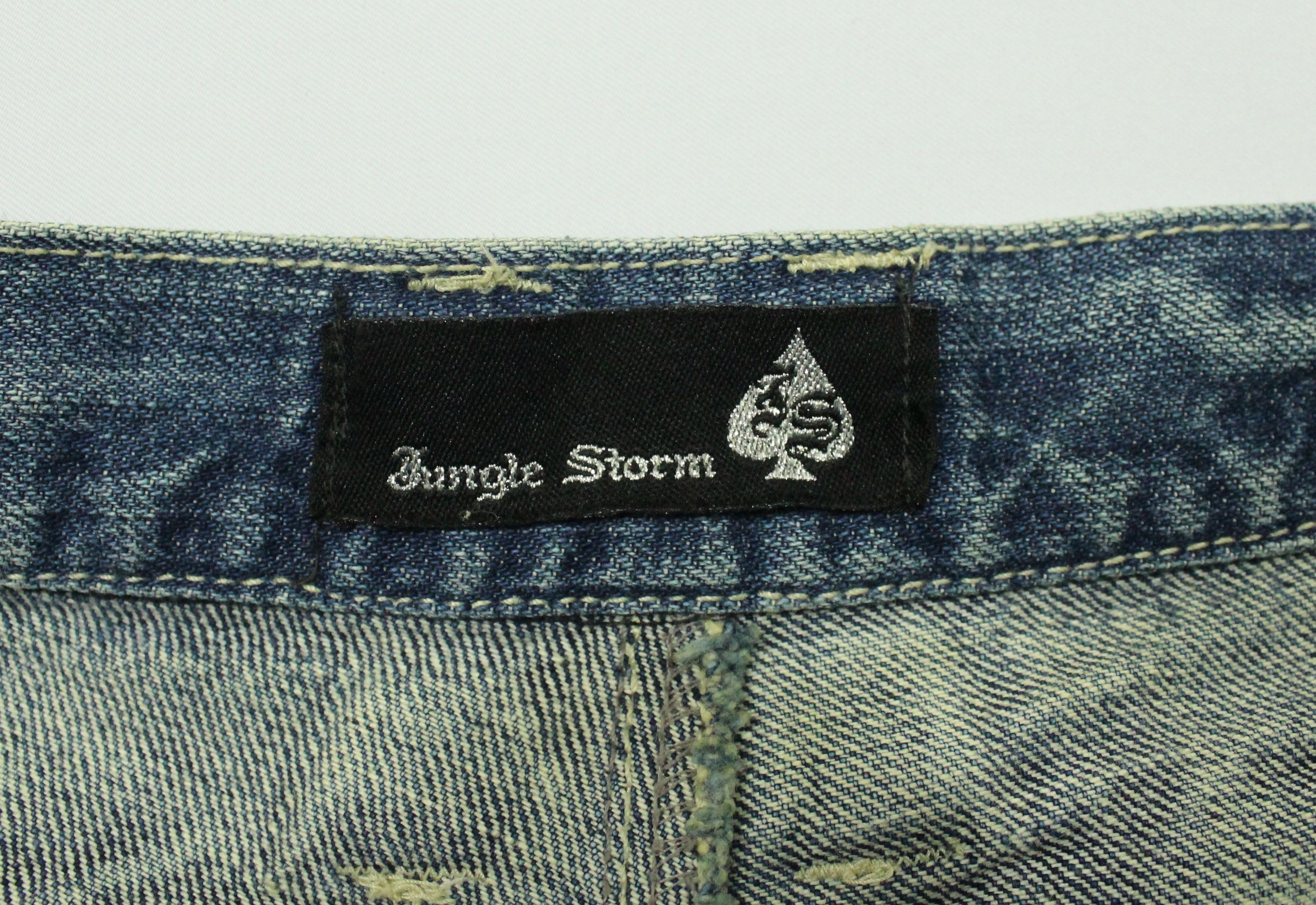 Japanese Brand Double Waist JUNGLE STORM Denim Marble Whisker Acid Washed Size US 33 - 16 Thumbnail