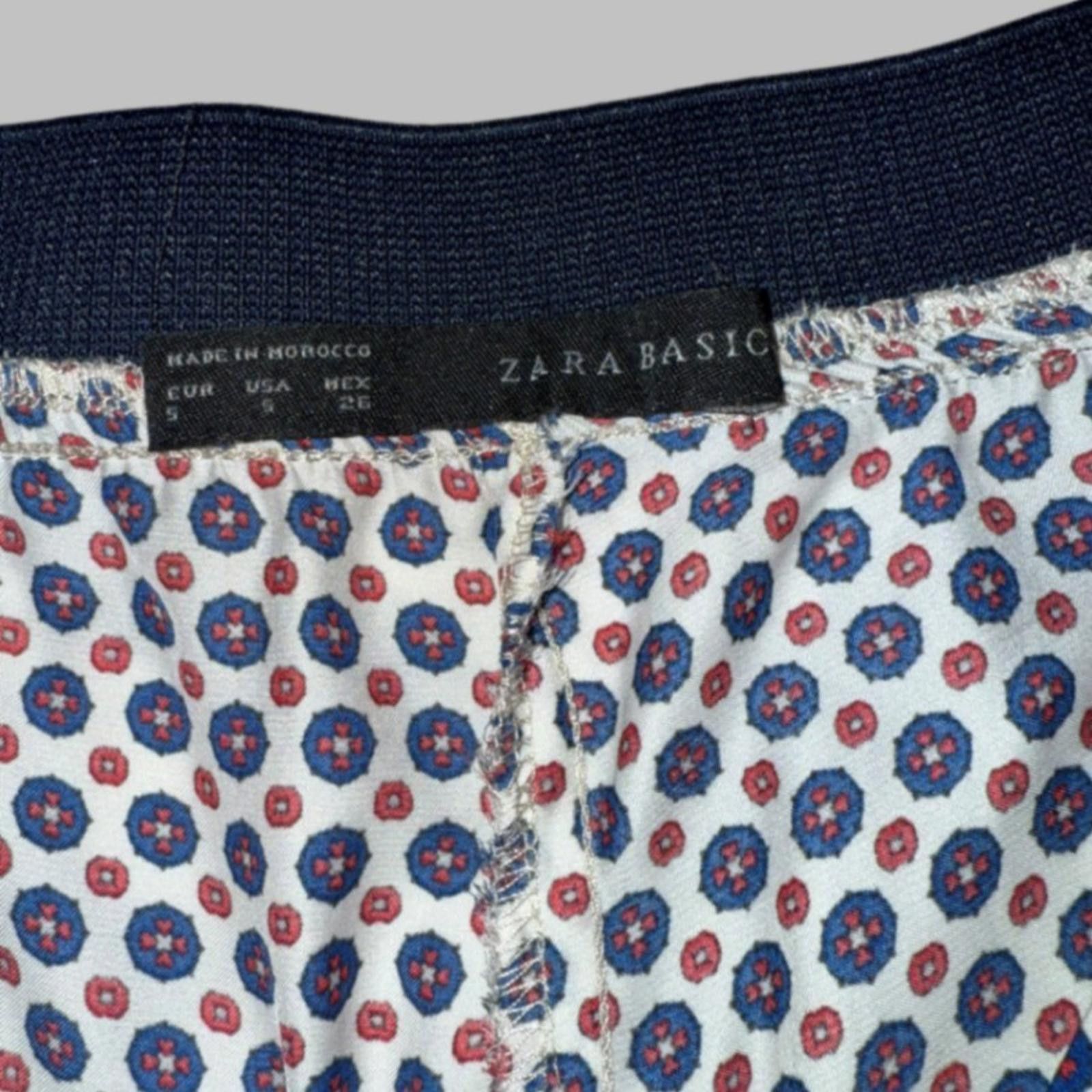 Zara Zara Basic Women Navy Red Geometric Tile Print Wide Leg S Size 26" / US 2 / IT 38 - 3 Thumbnail