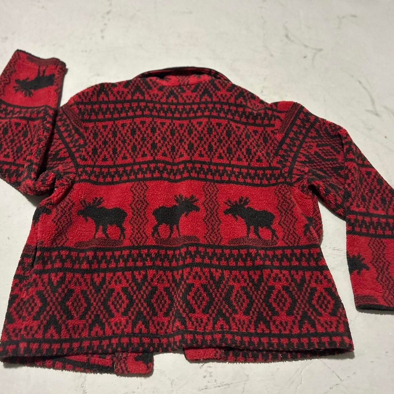 Coldwater Creek **David Paul New York Sweater Jacket - Red Fleece with Moose Size M / US 6-8 / IT 42-44 - 4 Thumbnail