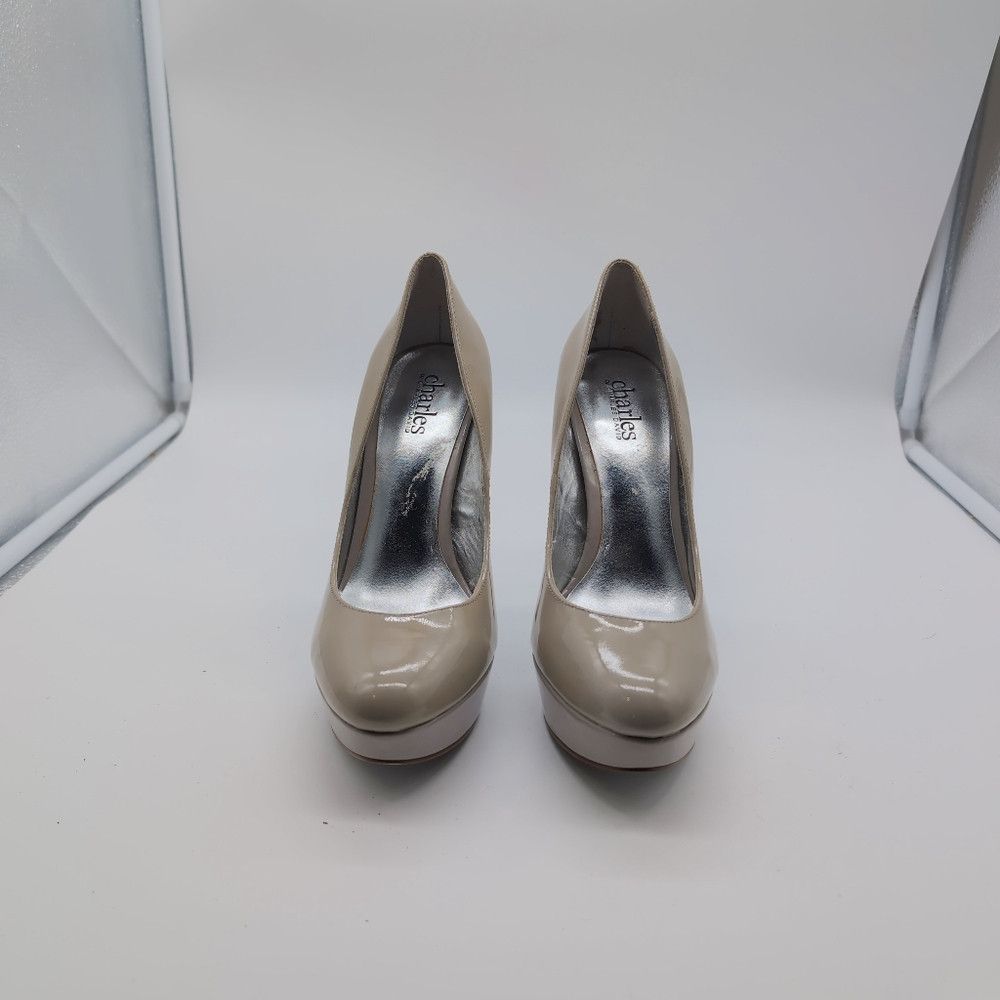 Designer Elegant Taupe Pumps by Charles David Patent Leather Sz 8 Size US 8 / IT 38 - 3 Thumbnail