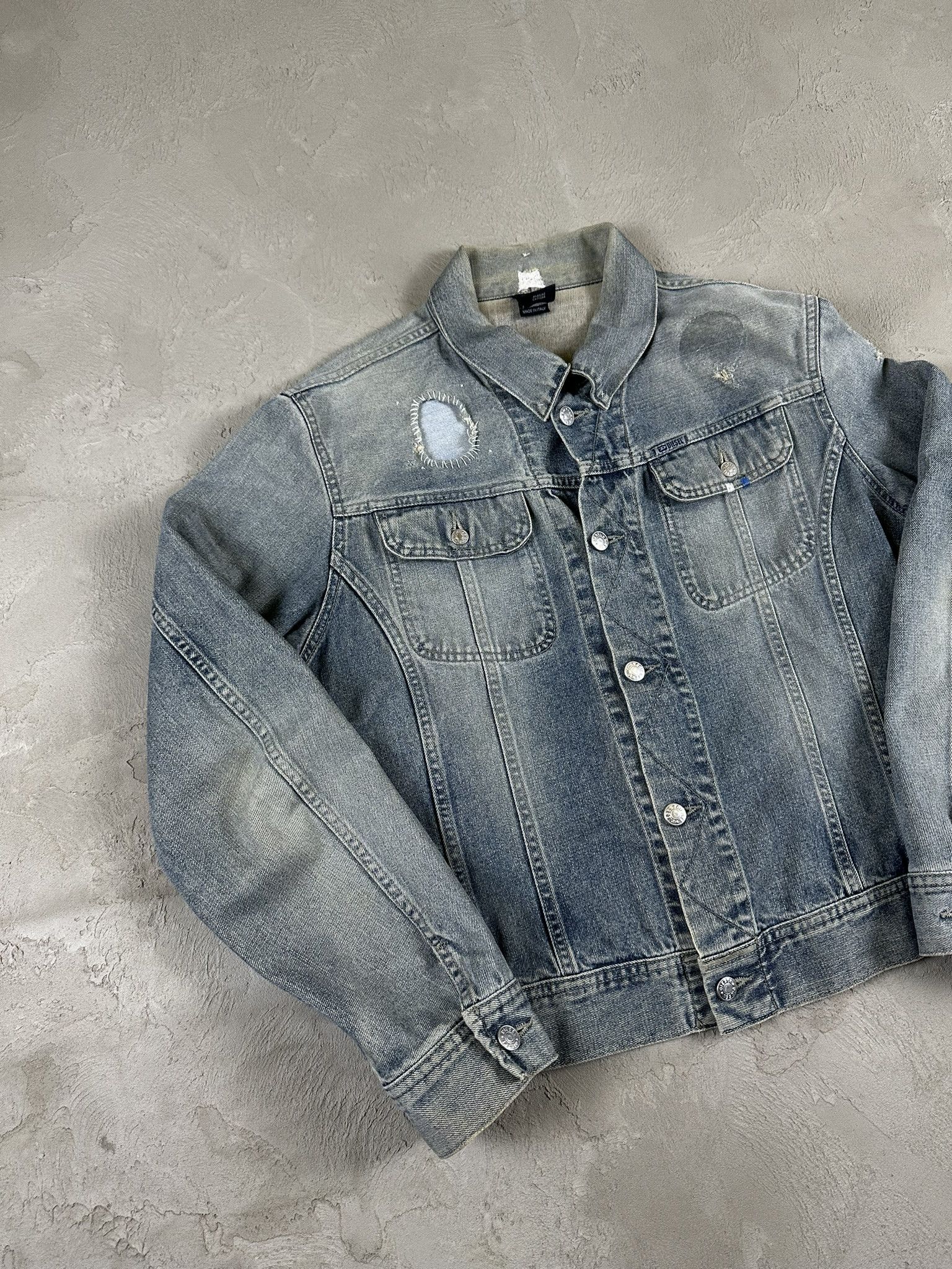 Diesel Vintage Y2k Diesel Faded Washed Denim Trucker Jacket 00s Size US M / EU 48-50 / 2 - 2 Thumbnail