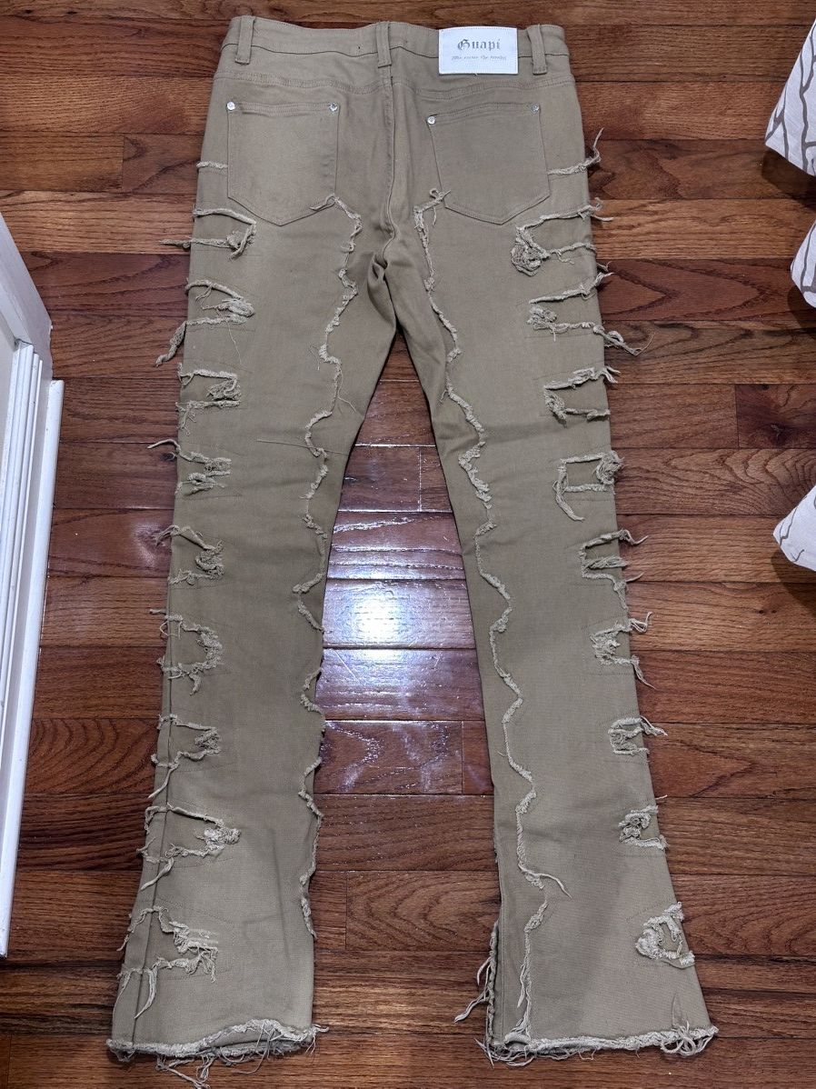 GUAPI “SAND BROWN” STACKED DENIM JEANS SIZE 34