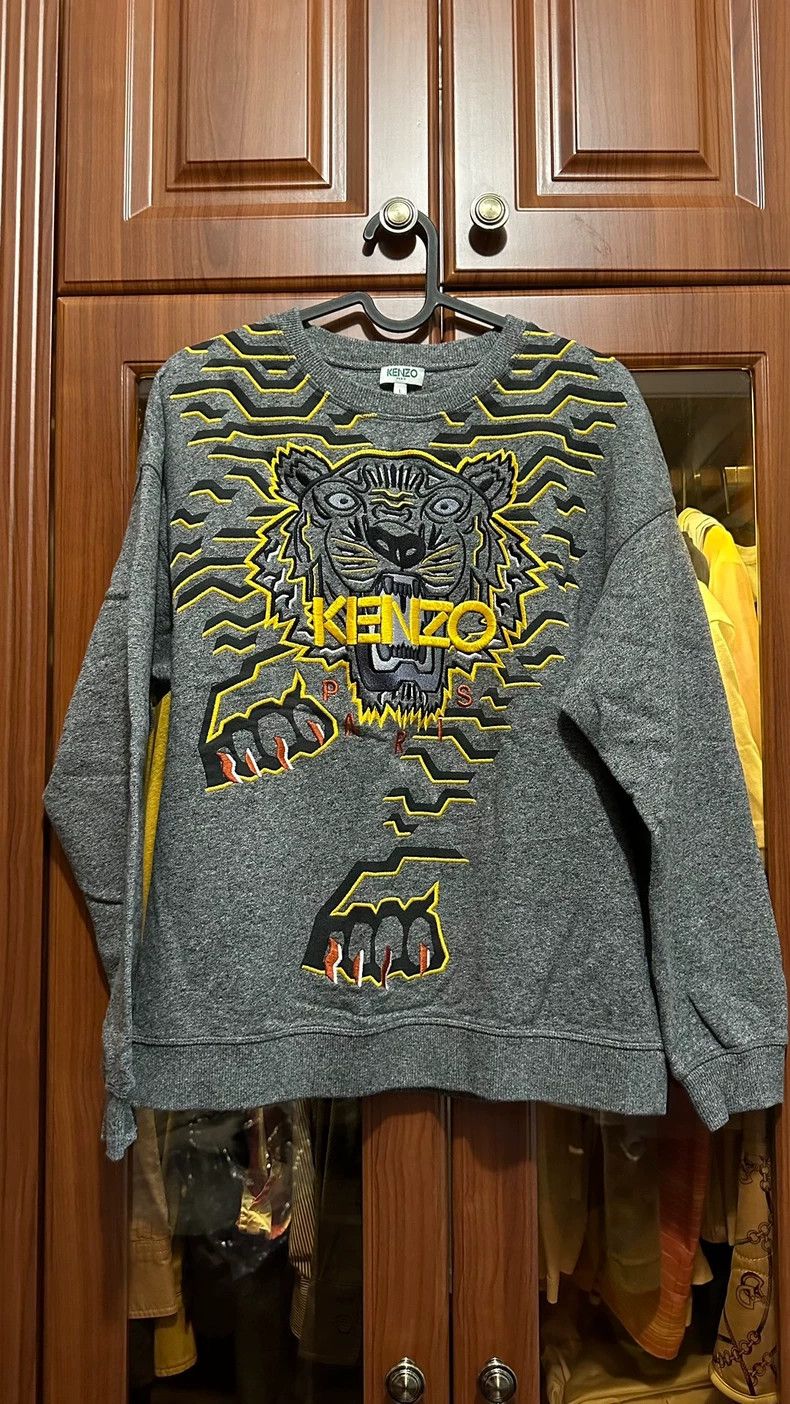 Kenzo KENZO Gray tiger head embroidered hoodie Size US L / EU 52-54 / 3 - 1 Thumbnail