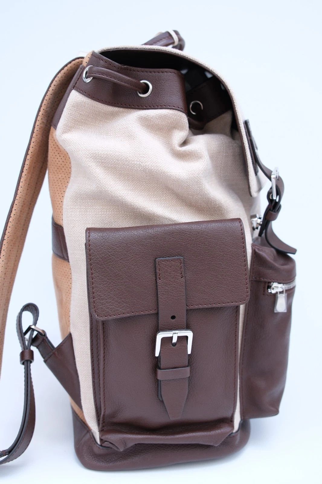 Brunello Cucinelli New Brunello Cucinelli Brown Beige Leather Travel Backpack Size ONE SIZE - 2 Thumbnail