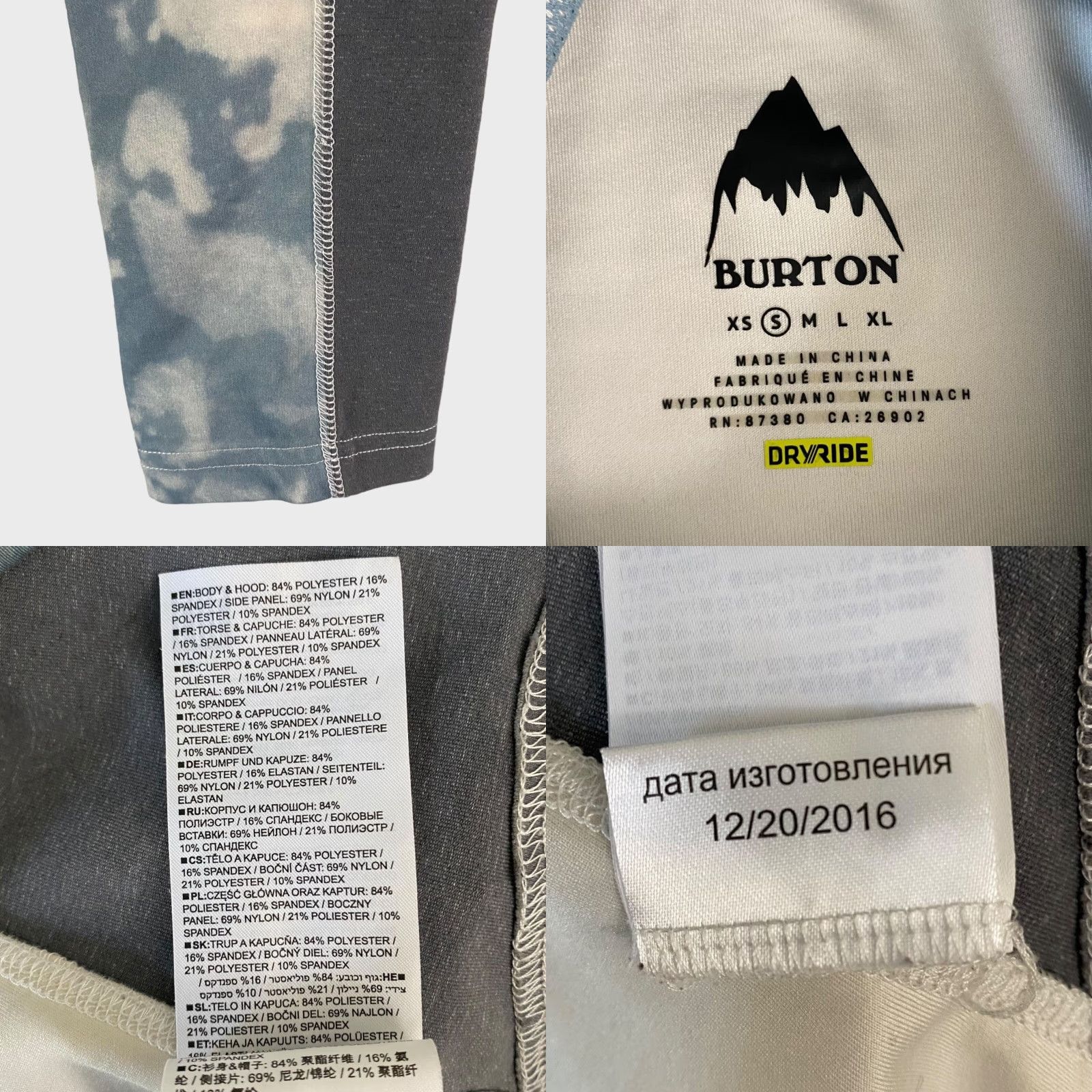 Burton VINTAGE Burton Dryride Snowboarding Hoodie Women Small Blue/White Tie-Dye Long-Sleeve Size S / US 4 / IT 40 - 8 Thumbnail