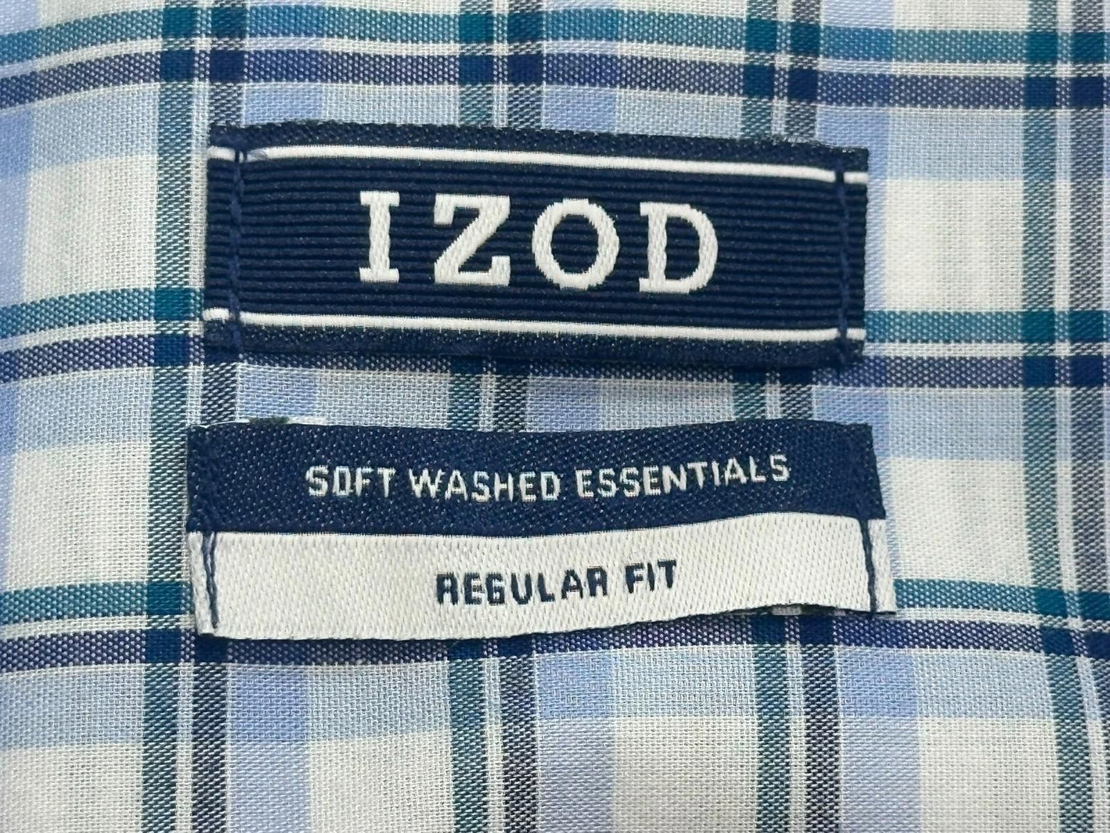 Izod Izod Regular Fit Soft Washed Button Up Check Blue Mens XL Size US XL / EU 56 / 4 - 3 Thumbnail