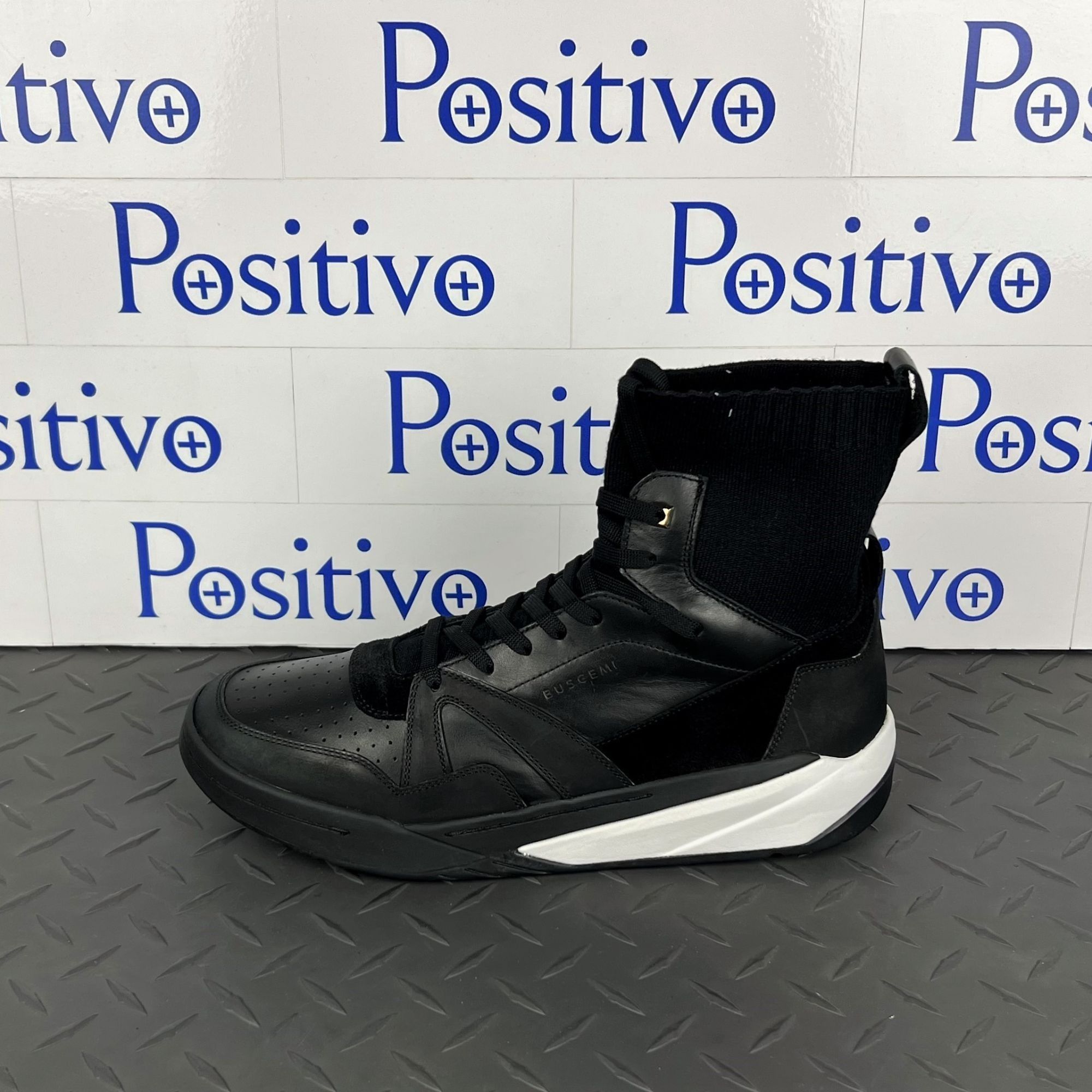 image of Buscemi Mens 150Mm Sock Barneys Black Leather Sneakers Us 9