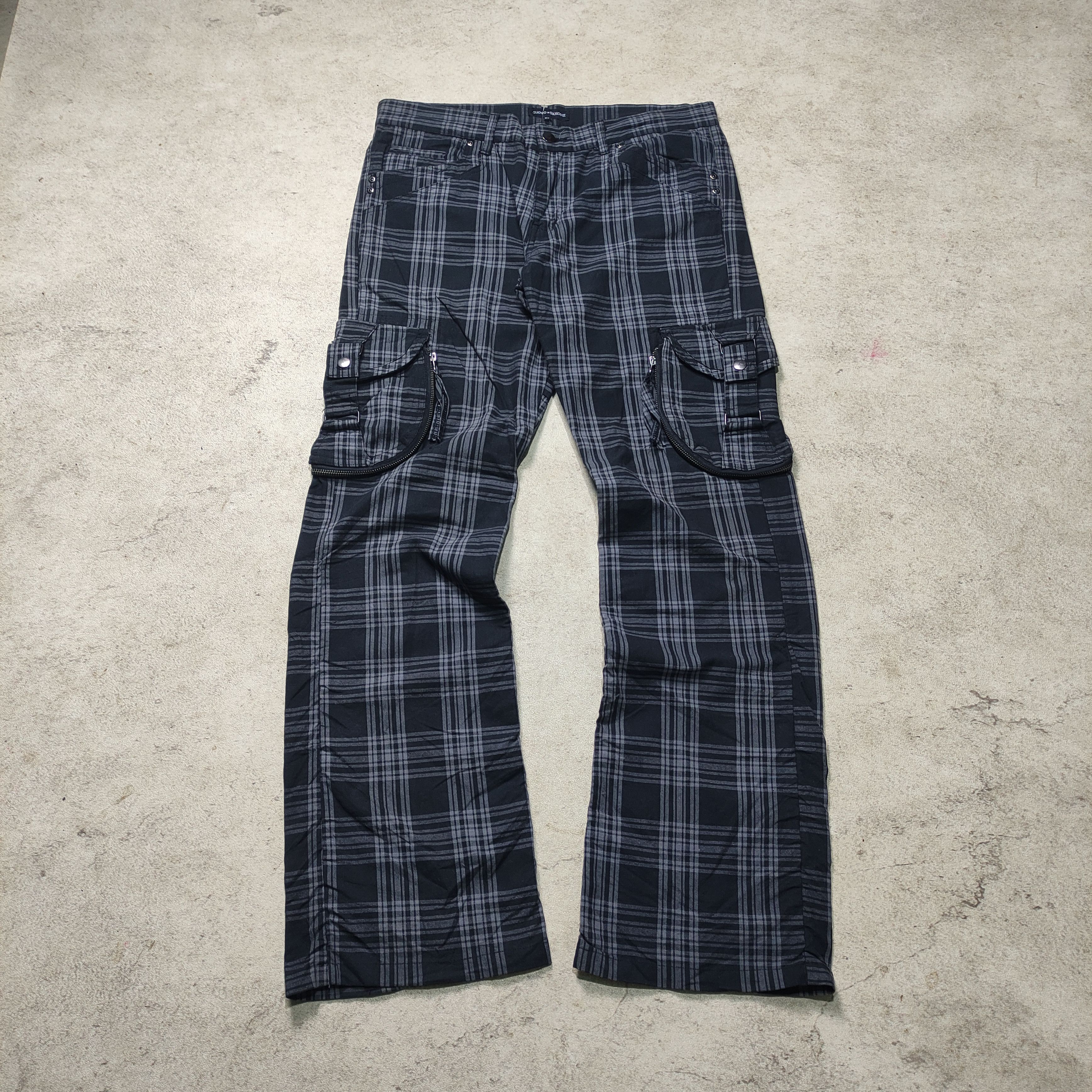 If Six Was Nine 31040 = SKKONE Plaid Bondage Cargo Pants Size US 32 / EU 48 - 1 Thumbnail