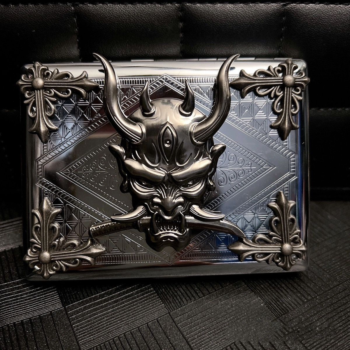 Vintage Dark Style Thick Smoking Cigarette Box Case Size ONE SIZE - 2 Thumbnail