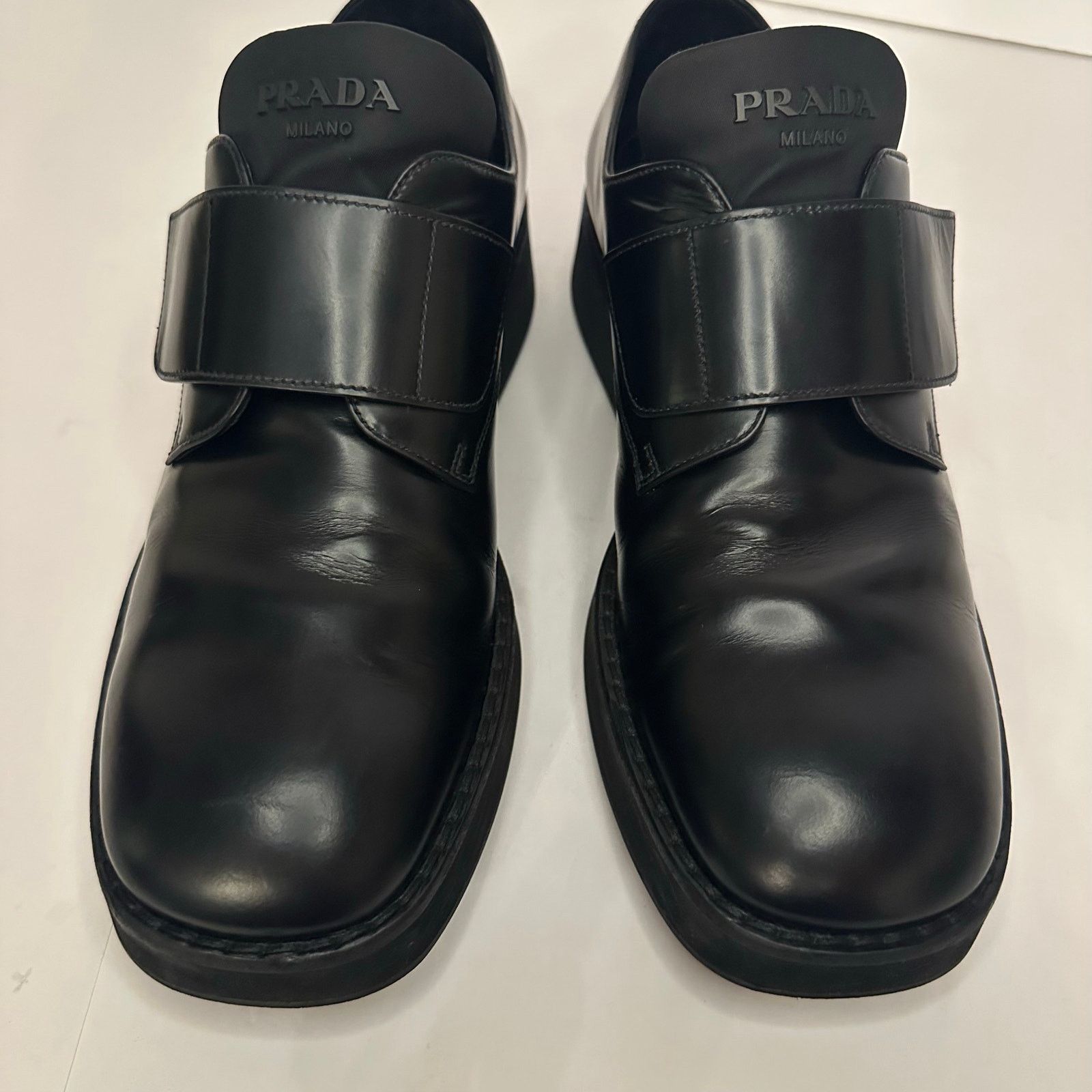 Black Brushed Spazzolato Leather Derby Shoes Size 10 Chunky display picture 2