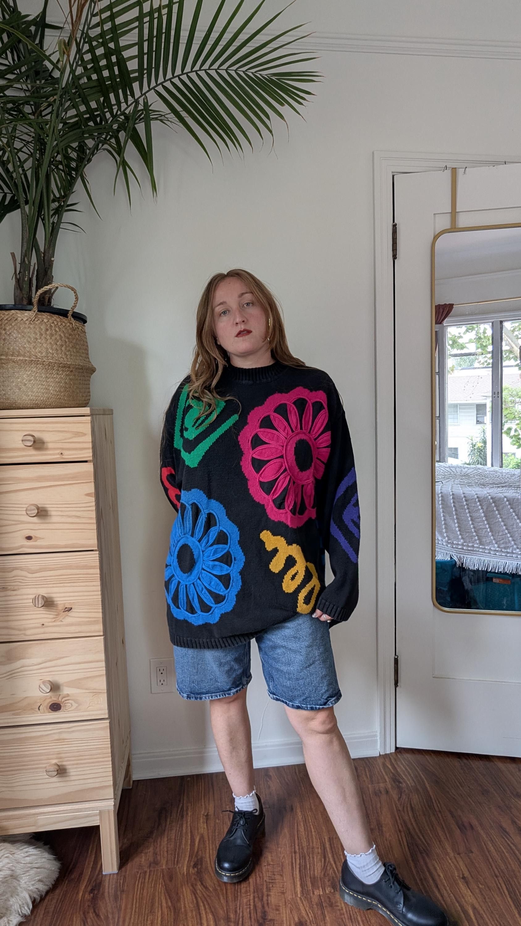 Vintage 80s/90s Black Funky Flower Knit Sweater