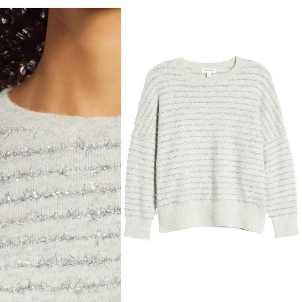 Nordstrom NWT New Nordstrom Grey Metallic Stripe Sweater Size M Size M / US 6-8 / IT 42-44 - 2 Thumbnail