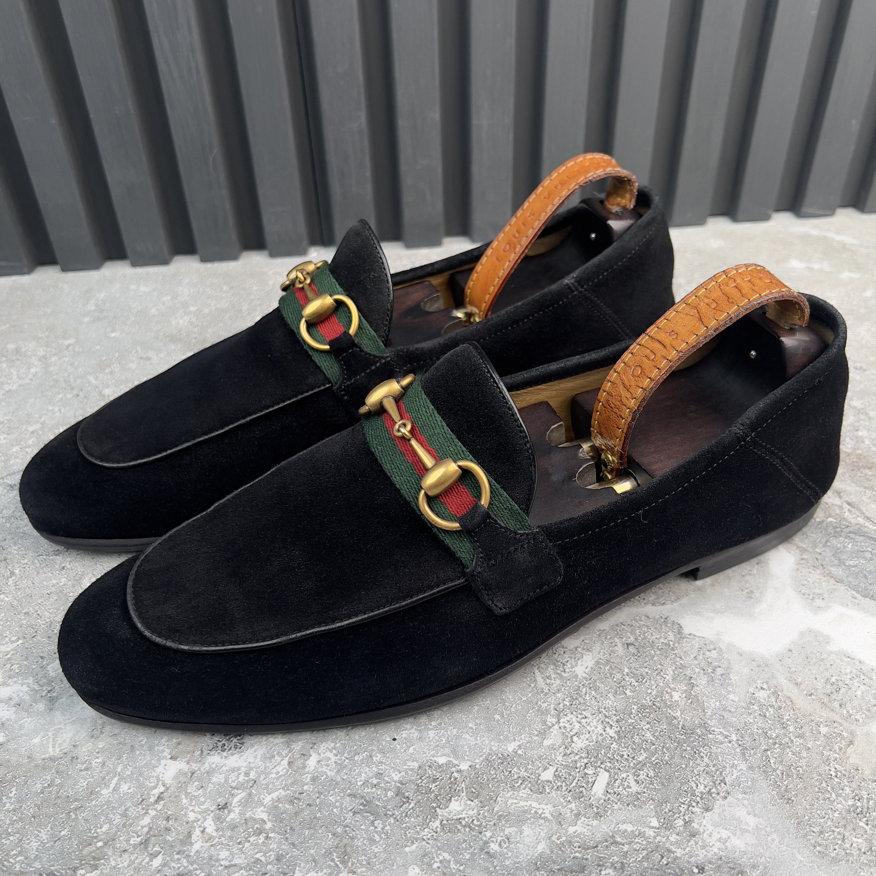 Gucci Jordaan Horsebit Web Loafers Black Suede Size US 9.5 / EU 42-43 - 3 Thumbnail