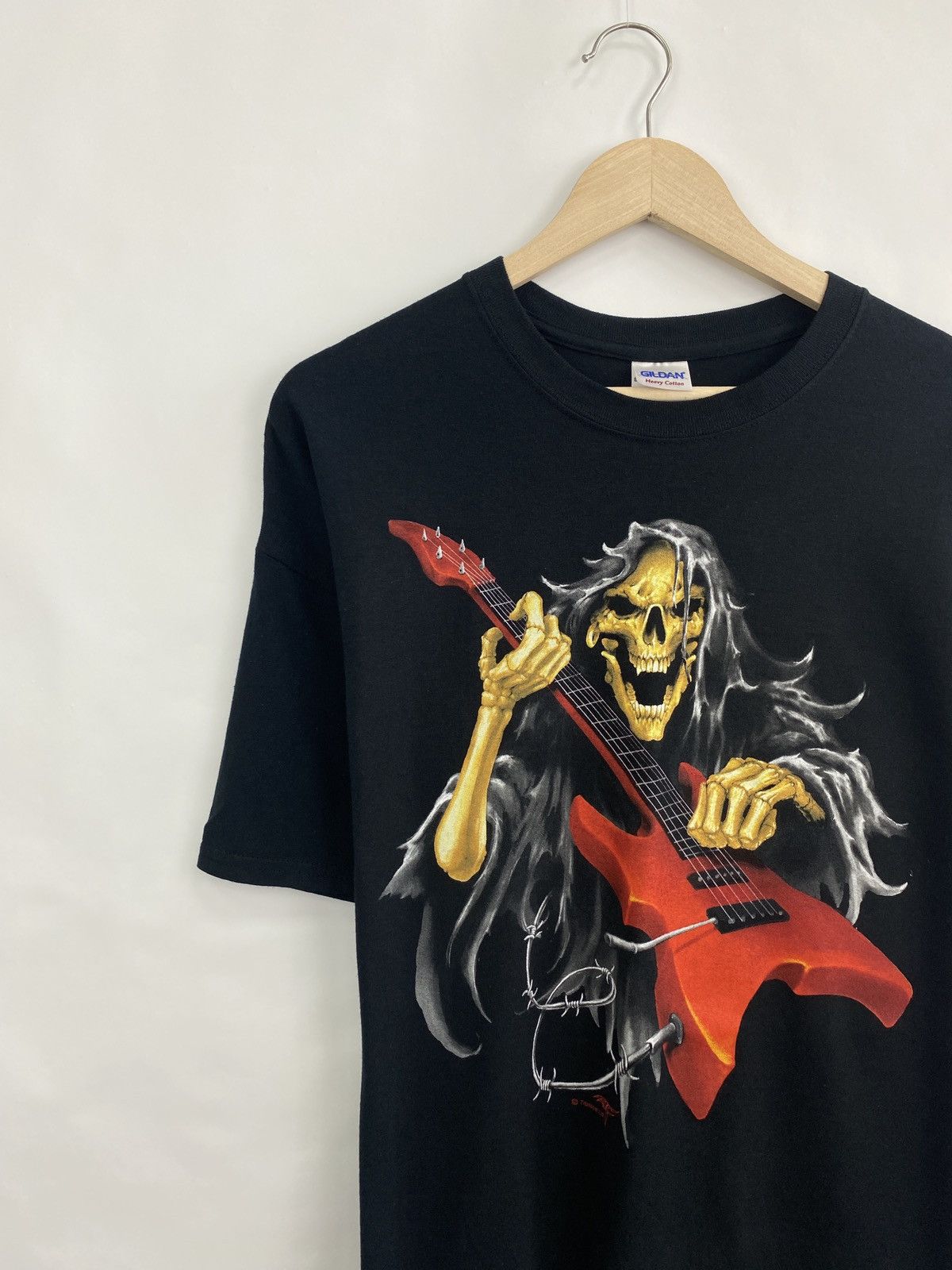 Gildan 🇺🇸💀🎸 Vintage Y2K Rock Skeleton Skull Guitar T-Shirt Rare Size US XL / EU 56 / 4 - 2 Thumbnail