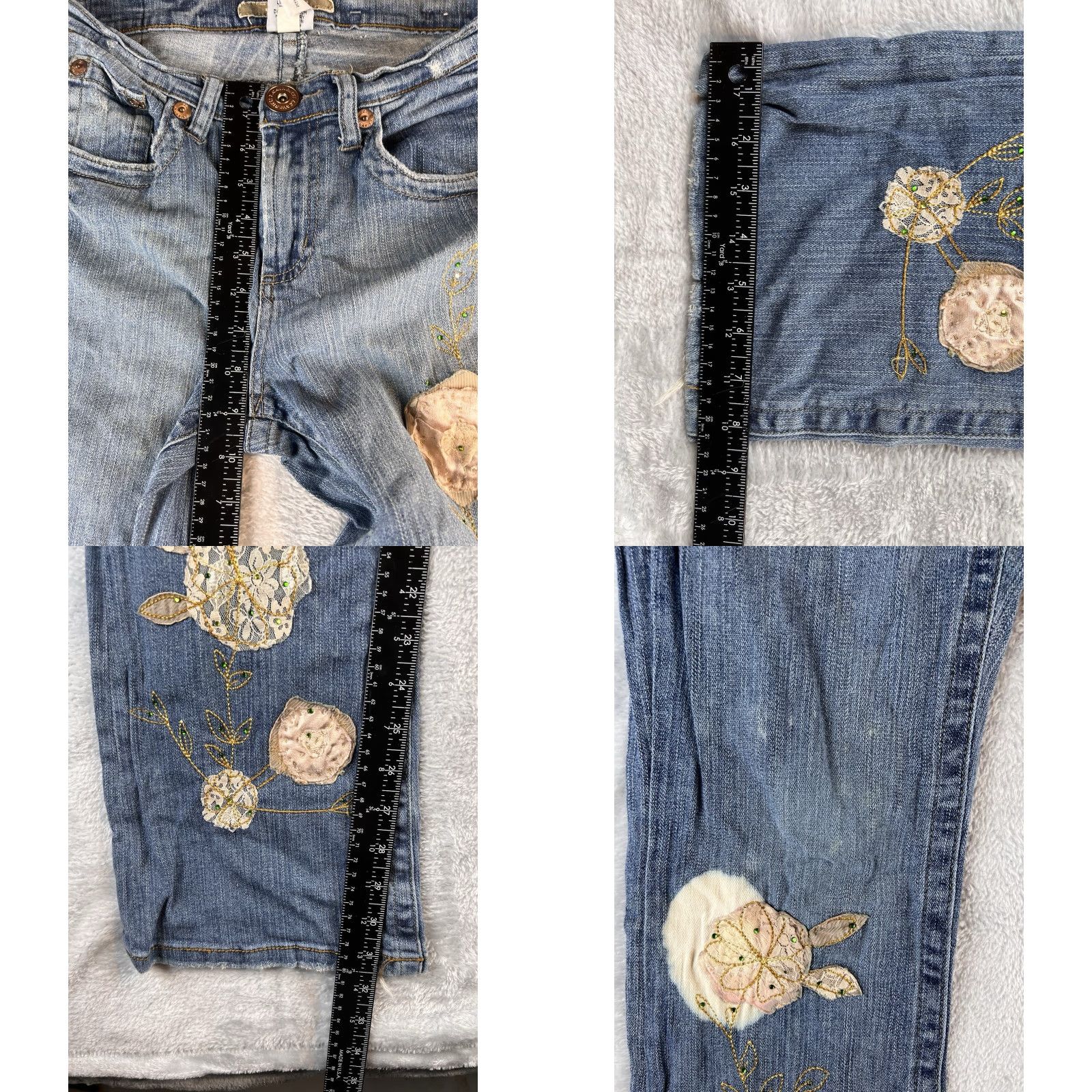 Vintage VINTAGE Z. Cavaricci Jeans Womens 4 Blue Floral Embroidered Boho Wide-Leg 90s Size 27" / US 4 / IT 40 - 8 Thumbnail