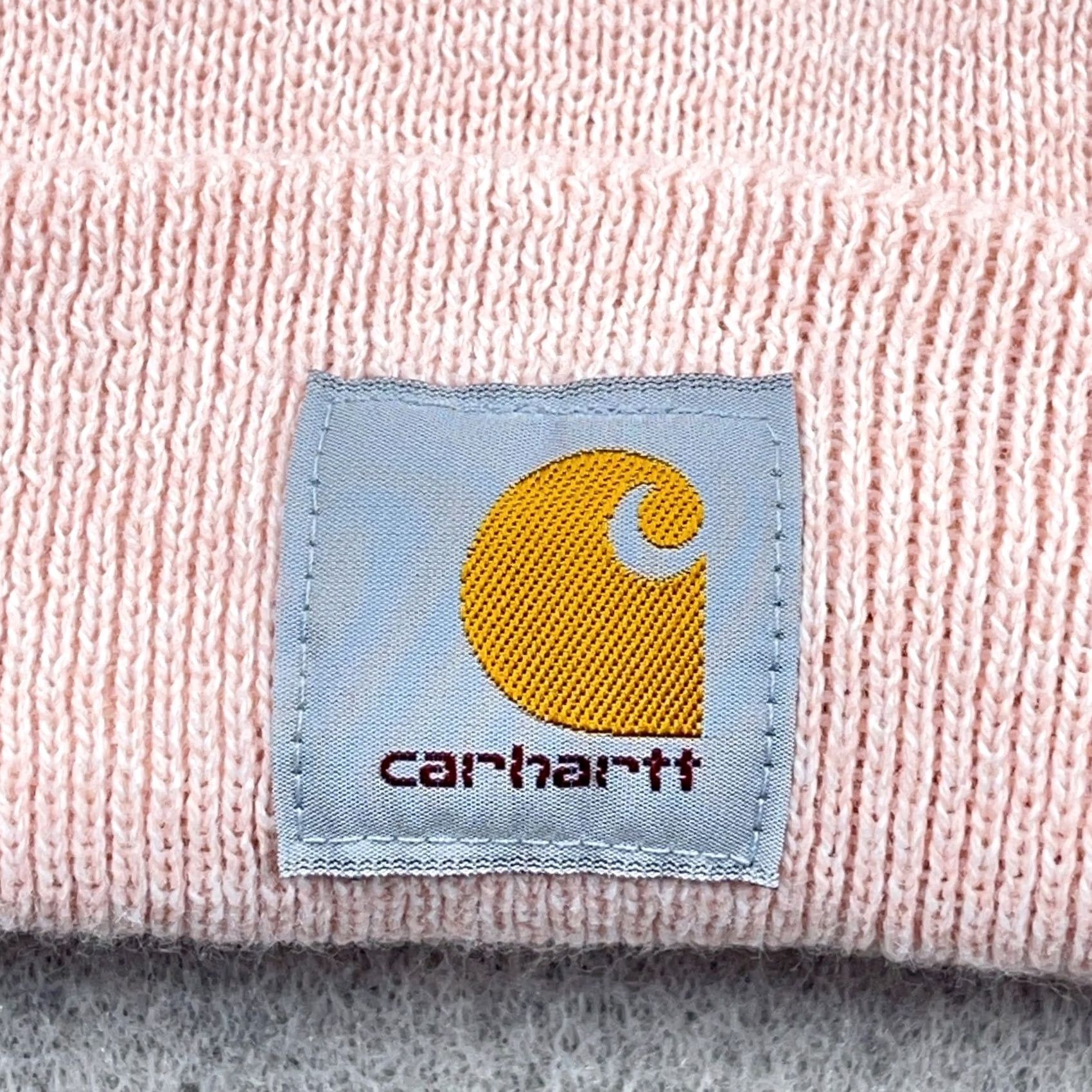 Carhartt Carhartt Beanie Hat Womens Light Pink Fold Over Skull Cap Acrylic Knit Logo Patch Size ONE SIZE - 3 Thumbnail