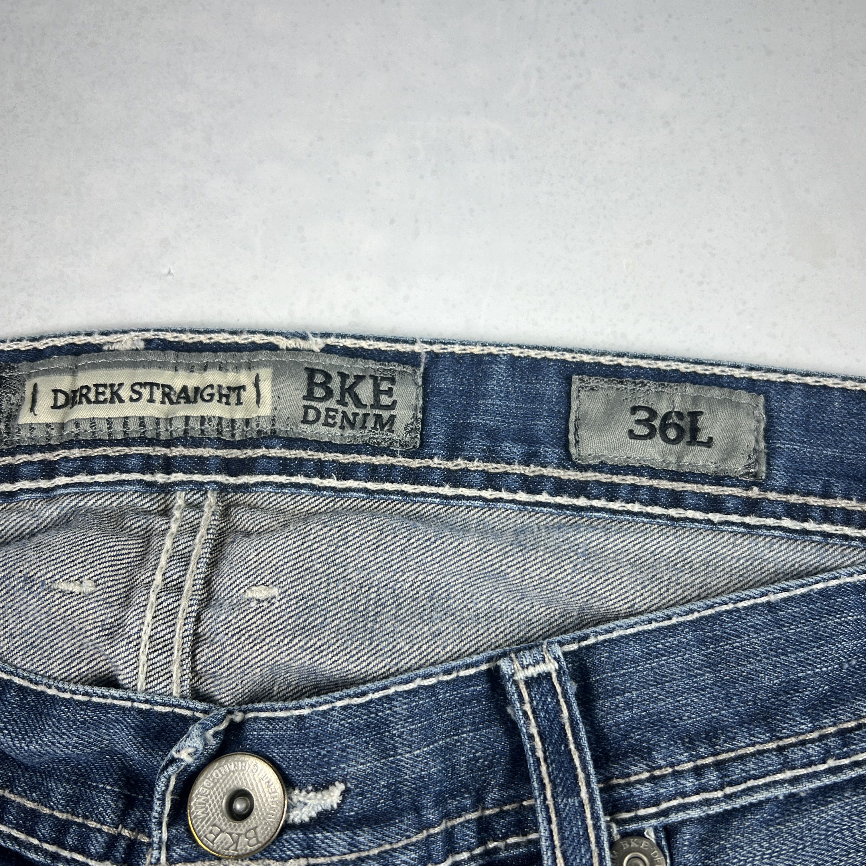 BKE BKE Jeans Long Derek Straight Blue Faded Whisker Denim Size US 37 - 9 Thumbnail