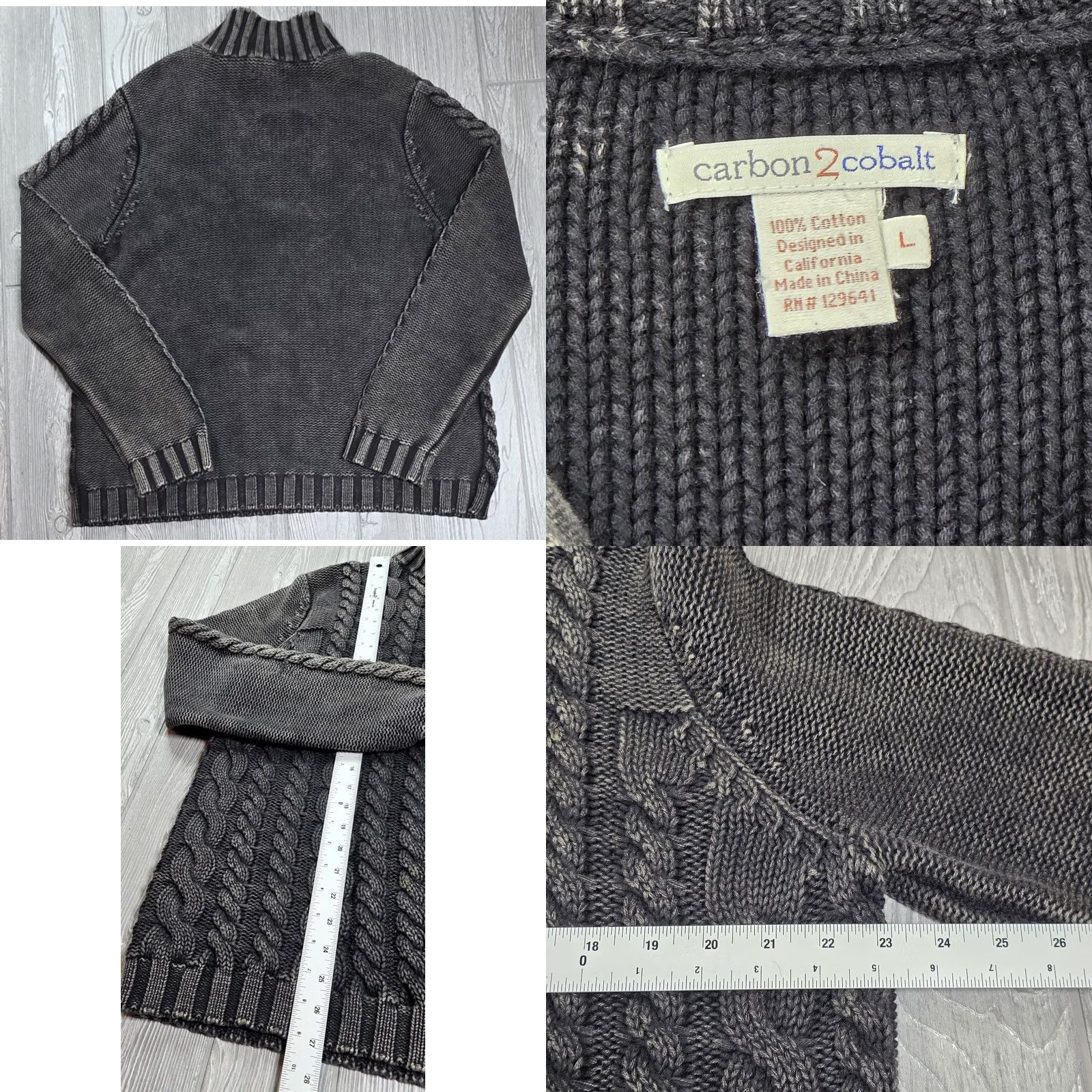 Carbon2Cobalt Carbon 2 Cobalt Sweater Men L Chunky Cable Knit Gray 1/4 Zip Mock Neck Fisherman Size US L / EU 52-54 / 3 - 8 Thumbnail