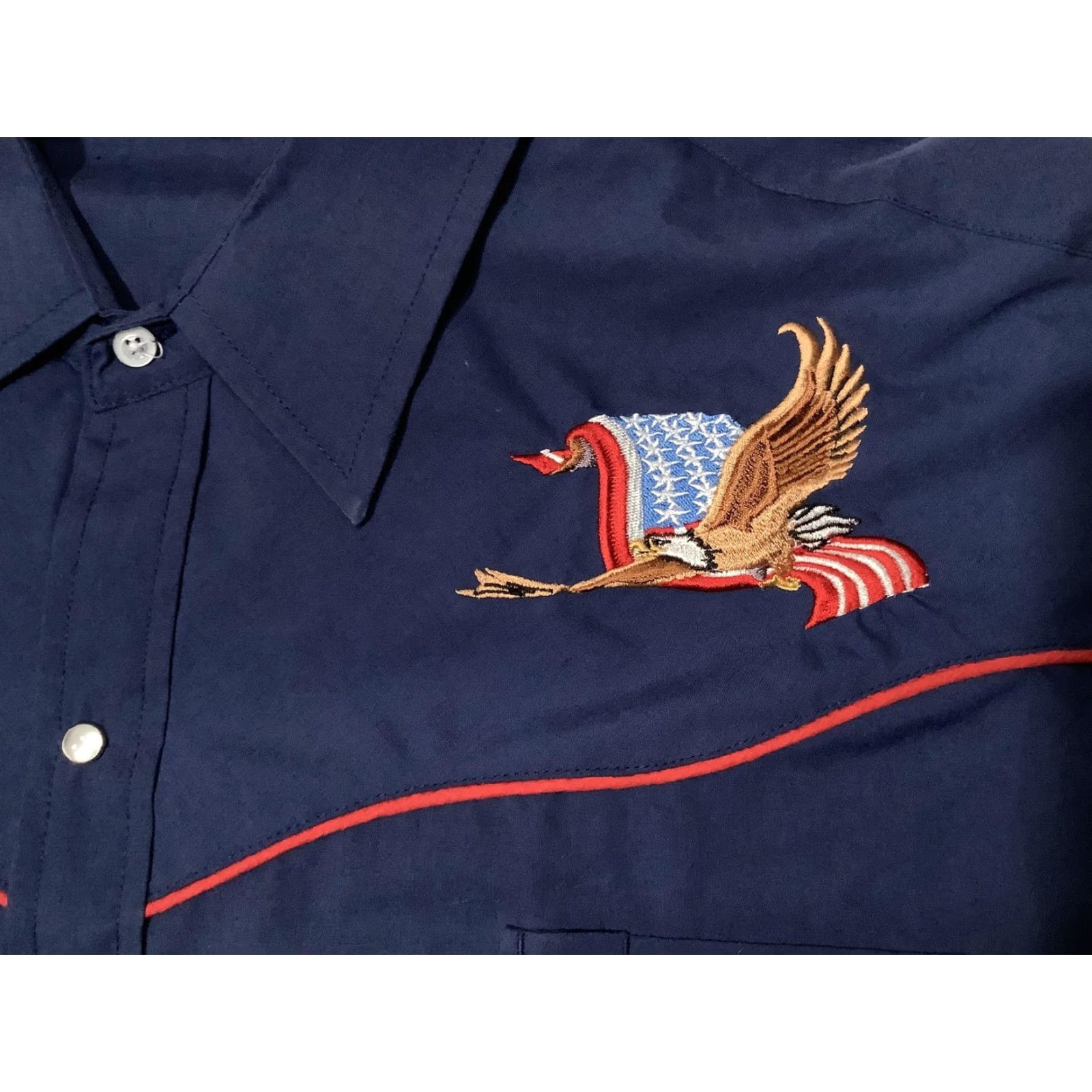 Vintage Plains Western Wear Shirt Mens 2XL Blue Eagle Flag Embroidered Pearl Snap Size US XXL / EU 58 / 5 - 3 Thumbnail