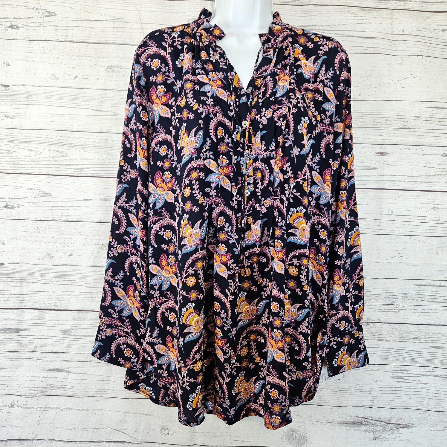 Loft LOFT Ann Taylor Womens Top Sz Large Blue Purple Floral Long Sleeve Size L / US 10 / IT 46 - 2 Thumbnail