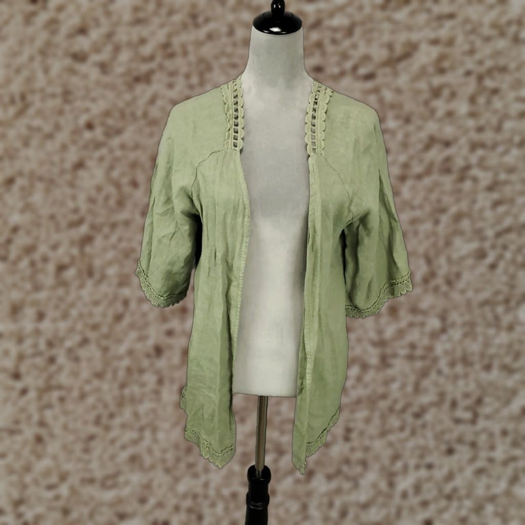 Vintage VINTAGE Valentina Naldi Linen Cardigan Women's One Size Green Lightweight Open Knit Casual Boho Fall Spring Summer Italy Size ONE SIZE - 1 Thumbnail