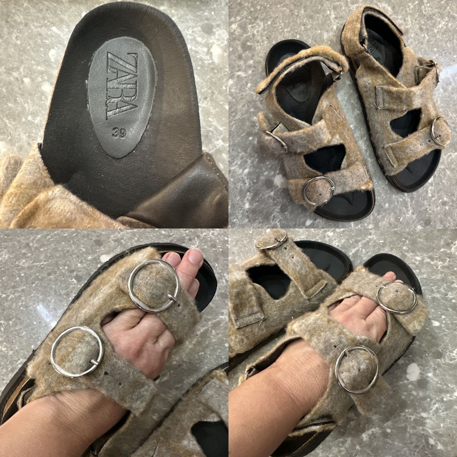 Zara ZARA BUCKLED FLAT SANDALS WITH FUR-LINED STRAPS Women Flat EU 39 US 8 Beige Vintage No 8-8.5 Casual Size US 8 / IT 38 - 8 Thumbnail