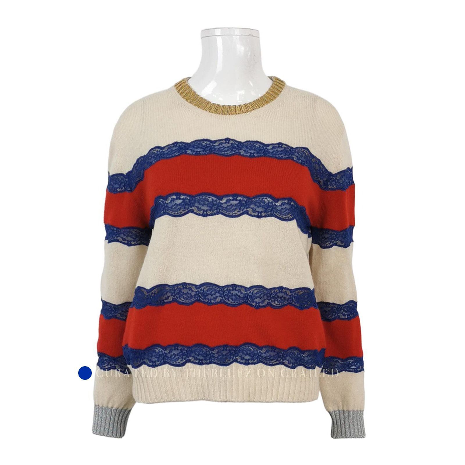 Gucci Colorful Lace Trim Stripe Sweater Size US M / EU 48-50 / 2 - 1 Thumbnail