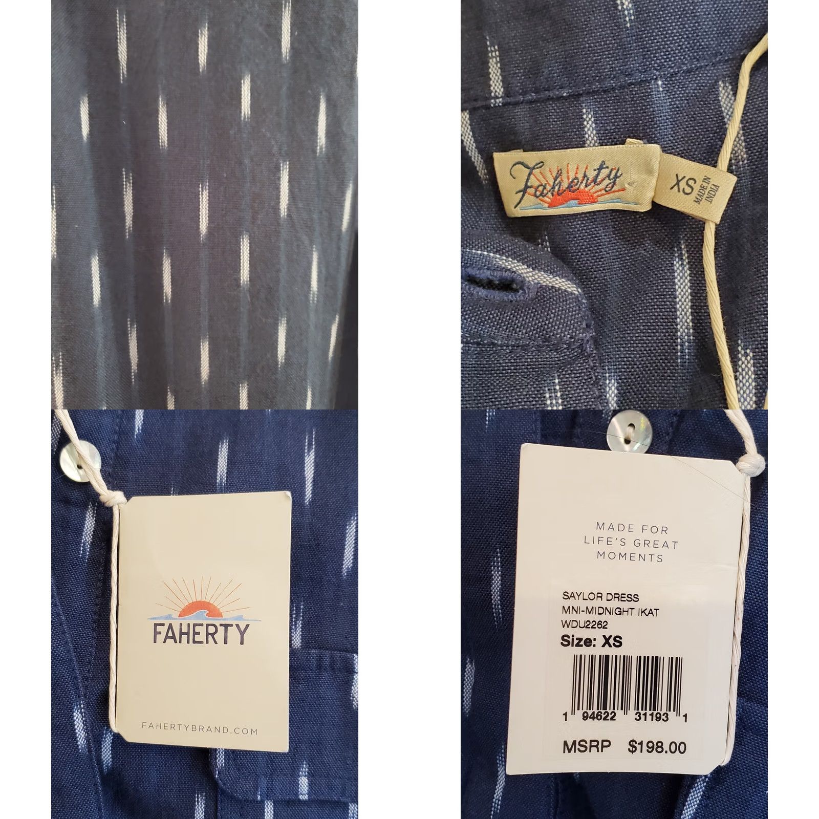 Faherty Faherty Saylor Dress Midi Midnight Ikat Drawstring Pockets Women's XS New Size XS / US 0-2 / IT 36-38 - 8 Thumbnail