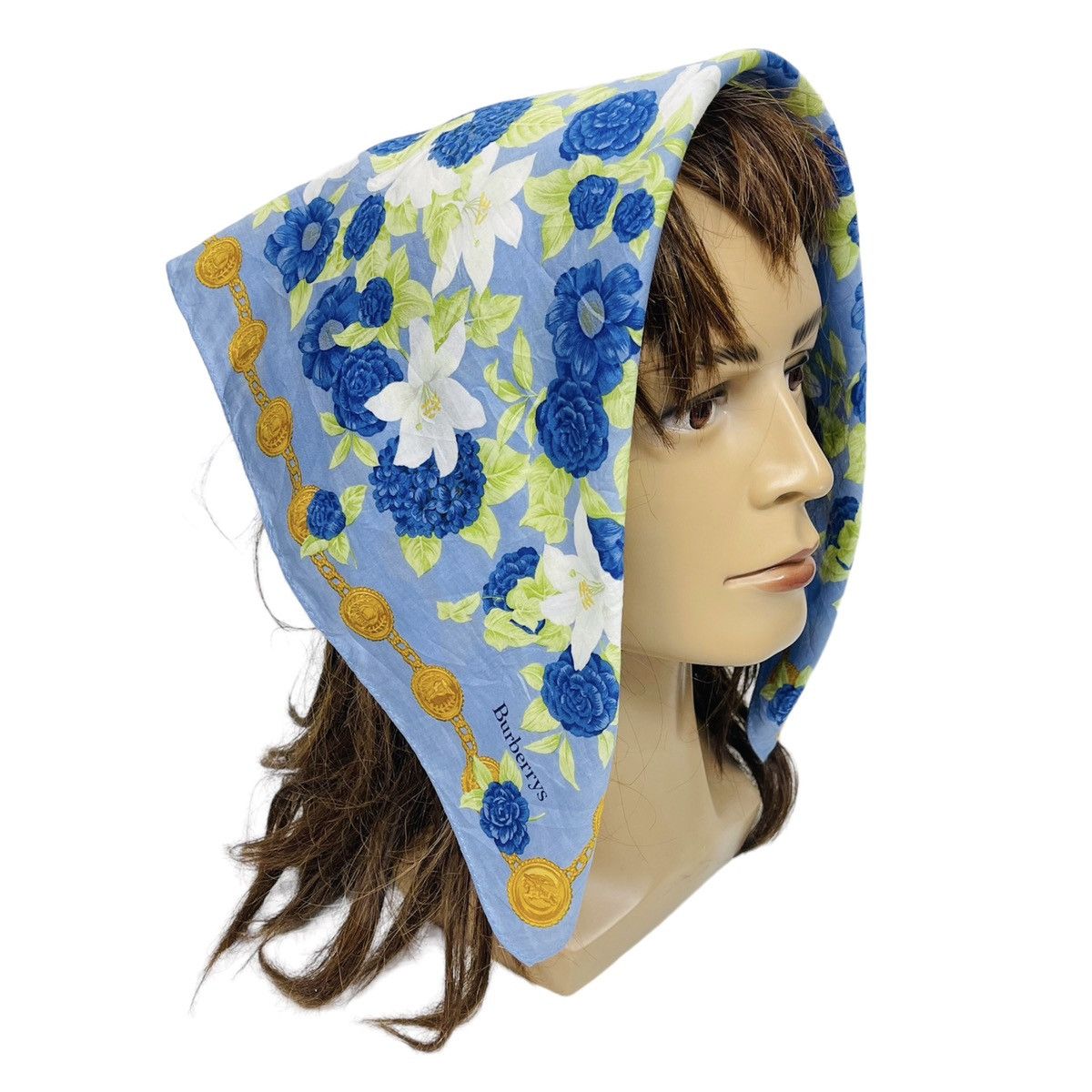 image of Burberry Bandana Handkerchief Neckerchief Scarf in Blue, Women's