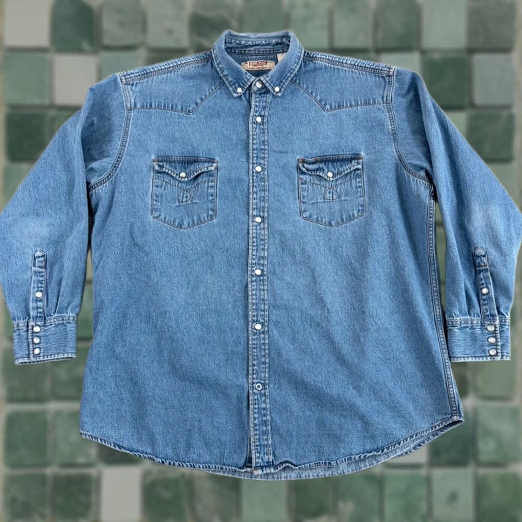 Polo Ralph Lauren VINTAGE Polo Ralph Lauren Denim Pearl Snap Western Workwear Shirt Men 2XLT Big & Tall Blue Long Sleeve Collared Size US XXL / EU 58 / 5 - 1 Thumbnail
