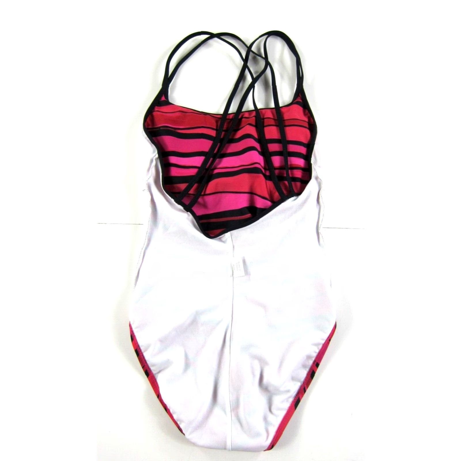 Speedo Speedo Swimsuit Women 10 Racerback One Piece Pink Black Stripe Striped Athletic Beach Sports Womens Size ONE SIZE - 8 Thumbnail