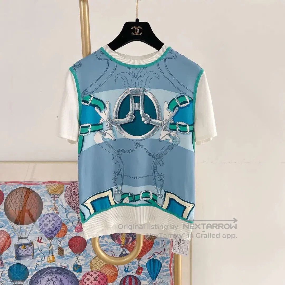 Hermes Hermes Blue Silk T-Shirt Size 34. Size XXS / US 00 / IT 34 - 1 Thumbnail