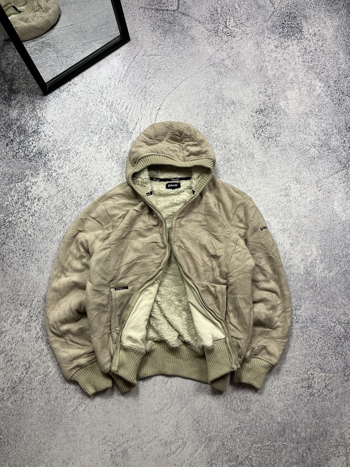 Schott × Vintage Vintage 90s Schott Fleece Zip Hoodie Sherpa Jacket Size US L / EU 52-54 / 3 - 2 Thumbnail