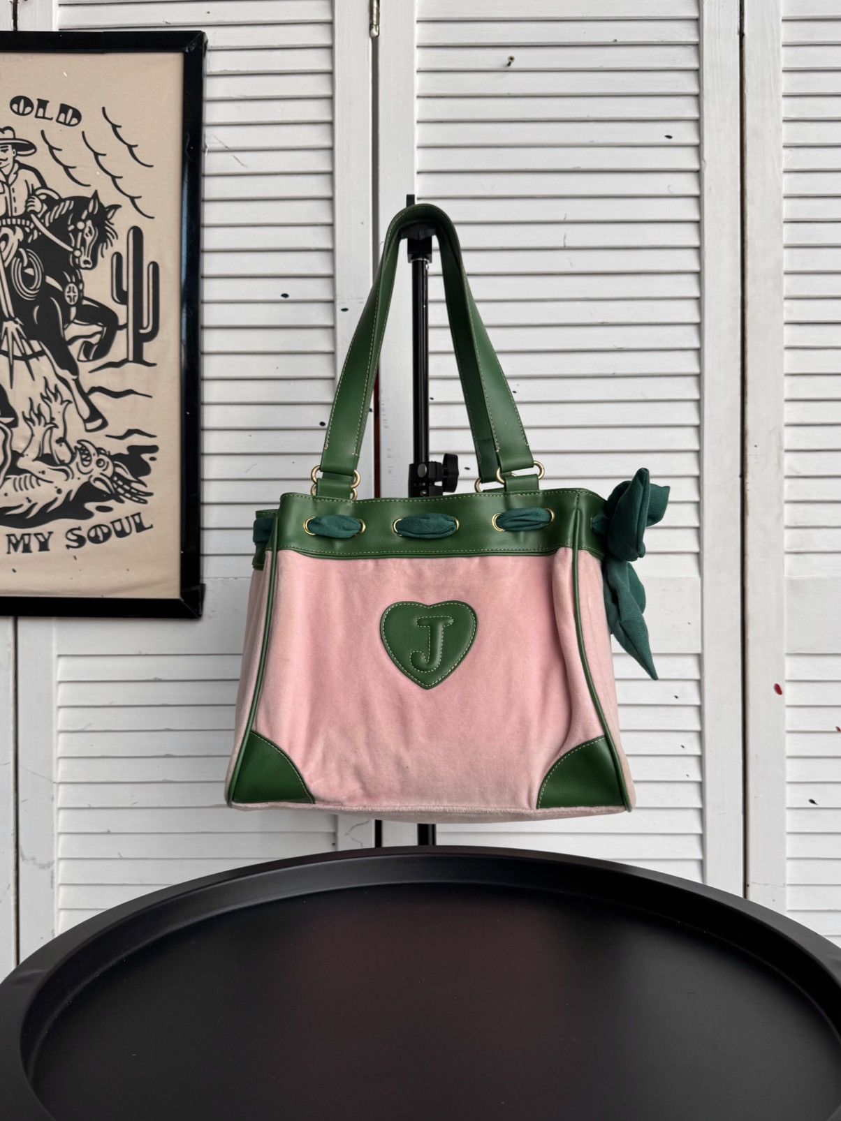 Juicy Couture Vintage Juicy Couture Daydreamer Velour Tote Bag Pink Green Size ONE SIZE - 2 Thumbnail