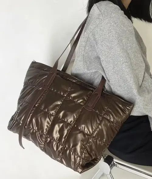 image of Fashion Y2K Unisex Quilted Shoulder Tote Bag in Brown, Men's