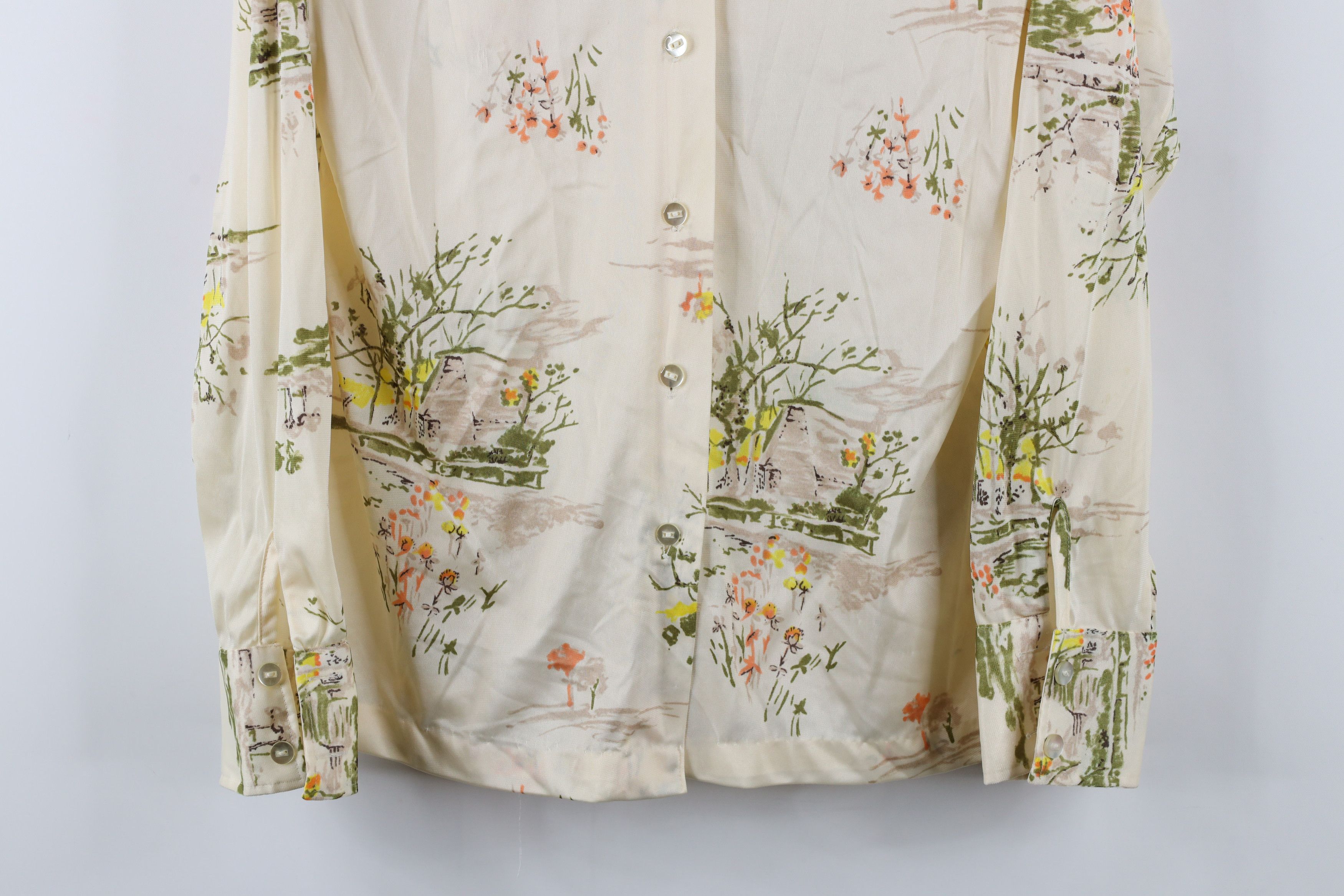 Vintage Vintage 70s Streetwear Flower Knit Collared Button Shirt USA Size L / US 10 / IT 46 - 3 Thumbnail