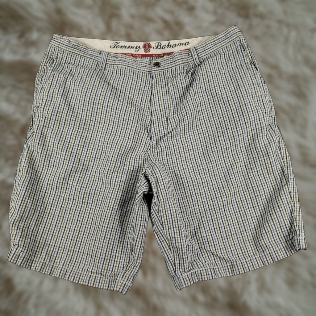 Tommy Bahama VINTAGE Tommy Bahama Men's Shorts Size 40 Flat Front Chino Linen Silk Plaid Casual Summer Blue Mens Size US 40 / EU 56 - 1 Thumbnail