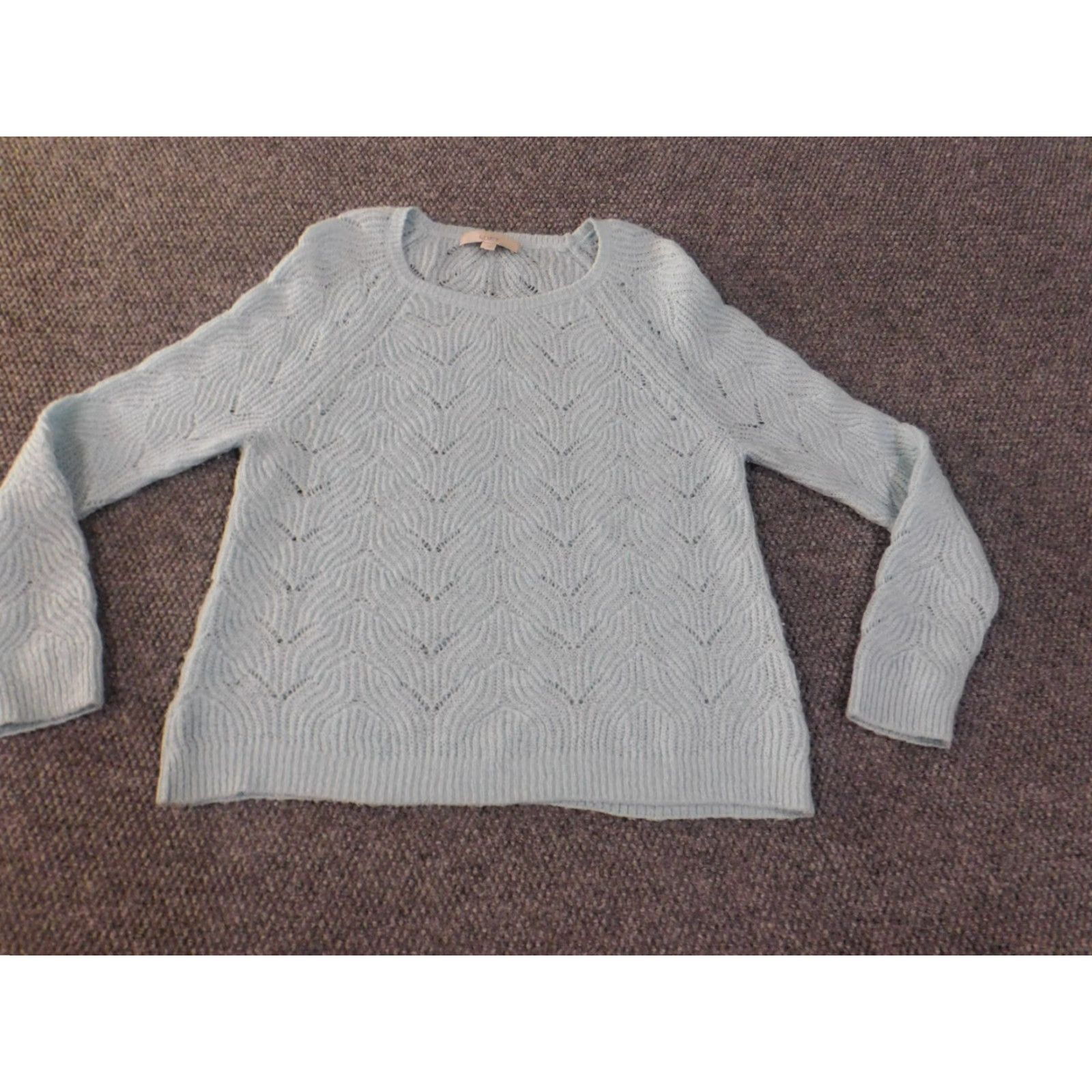 Loft LOFT Geometric Knit Pullover Sweater Blue L Womens Crew Neck Stretch Acrylic Rib Knit Regular Size L / US 10 / IT 46 - 3 Thumbnail