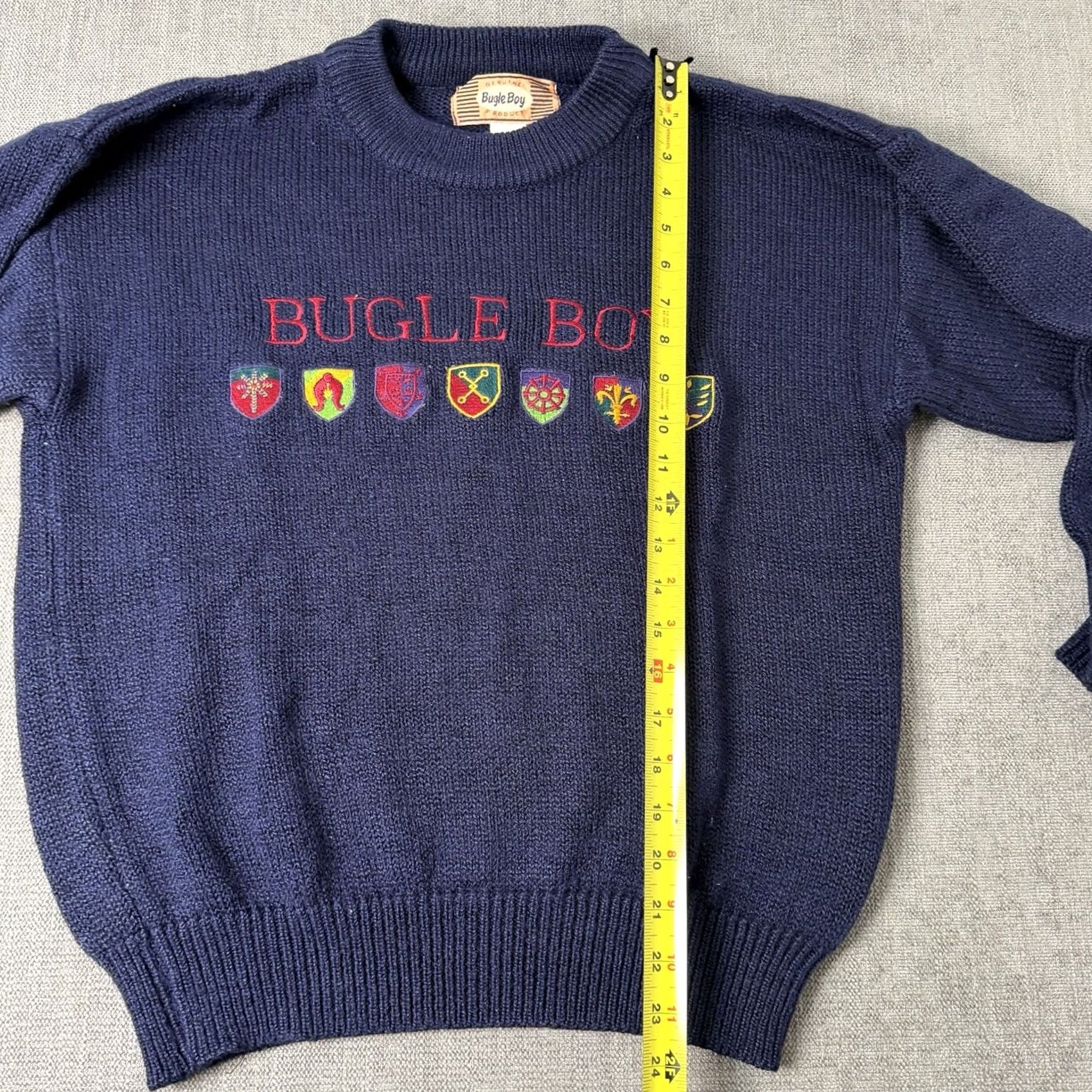 Bugle Boy VINTAGE Bugle Boy Sweater Geometric Pattern Blue Crest Mens L Pullover Knit Acrylic Blue Crew Neck Size US L / EU 52-54 / 3 - 6 Thumbnail