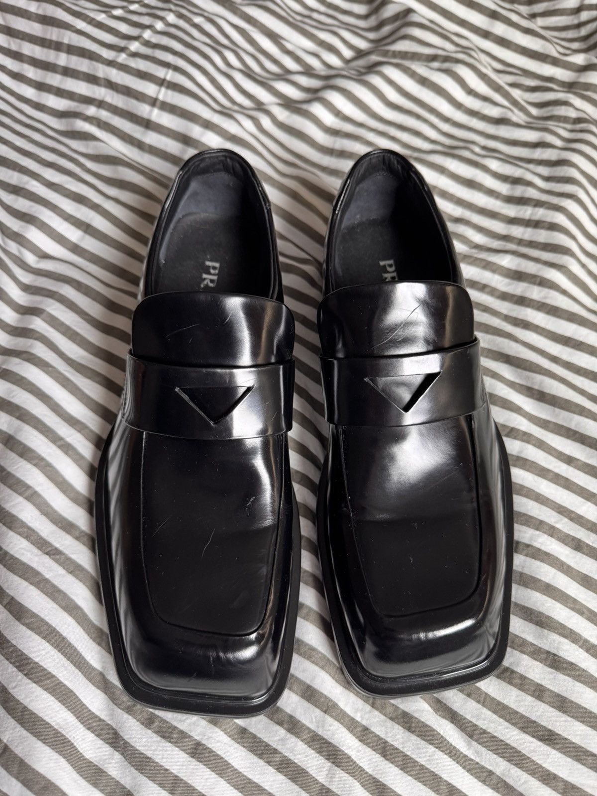 Prada Prada Triangle Patch Slip On Brushed Leather Loafers Size US 8.5 / EU 41-42 - 3 Thumbnail