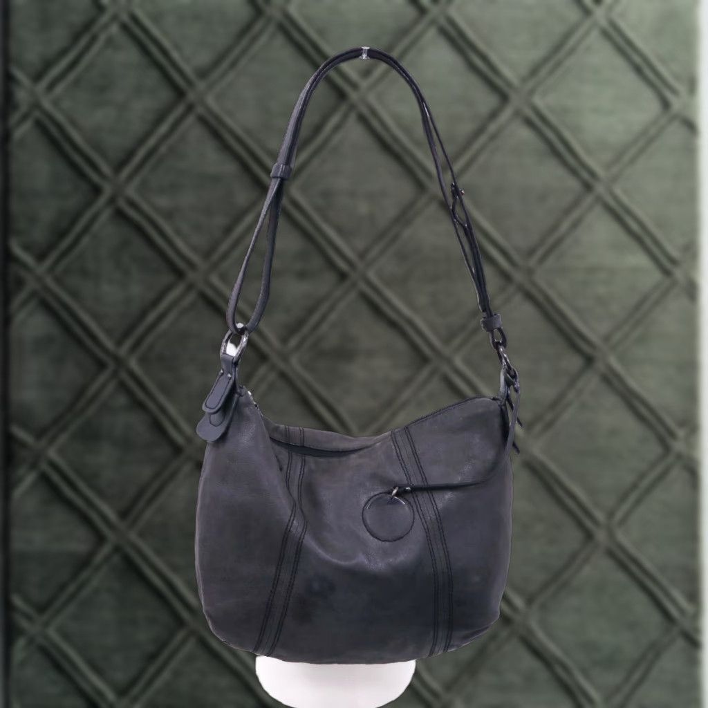 Lamarthe Paris Bag Women's Medium Black Leather Hobo Purse Crossbody Lightweight Strap