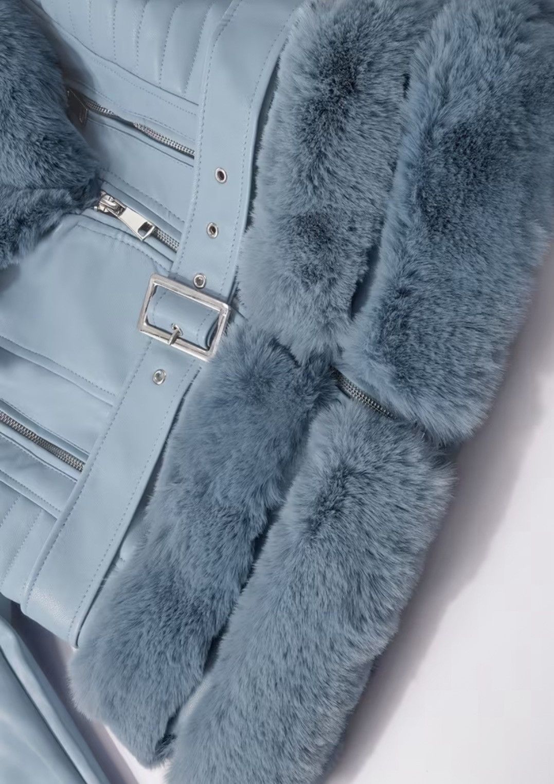 Shein Light Blue Faux Leather Jacket Size S / US 4 / IT 40 - 5 Thumbnail