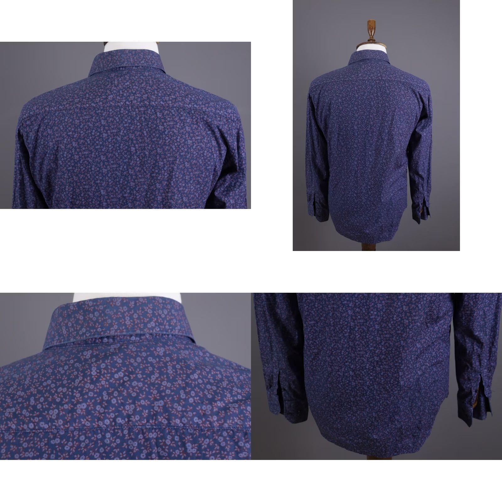 Vintage Camiceria Partenopea Blue Floral Long Sleeve Shirt L Men Button-Up Dress Shirt Size 42R - 8 Thumbnail